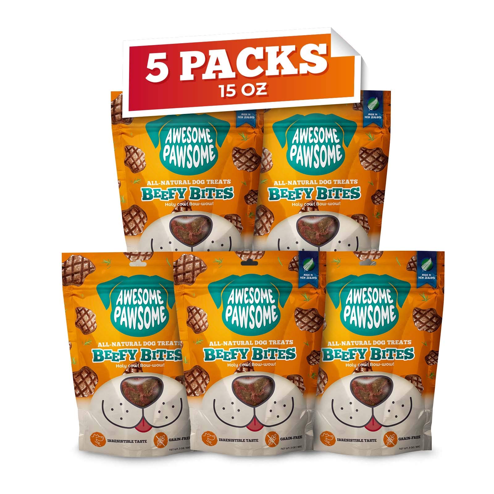 Premium All-Natural Grain-Free Beefy Bites Crunchy Dog Treats - Healthy Snacks for Puppies & Adult Dogs - Fun Bite-Sized Shapes - Made in New Zealand - 15oz - Perfect for Training Rewards & Daily Treats