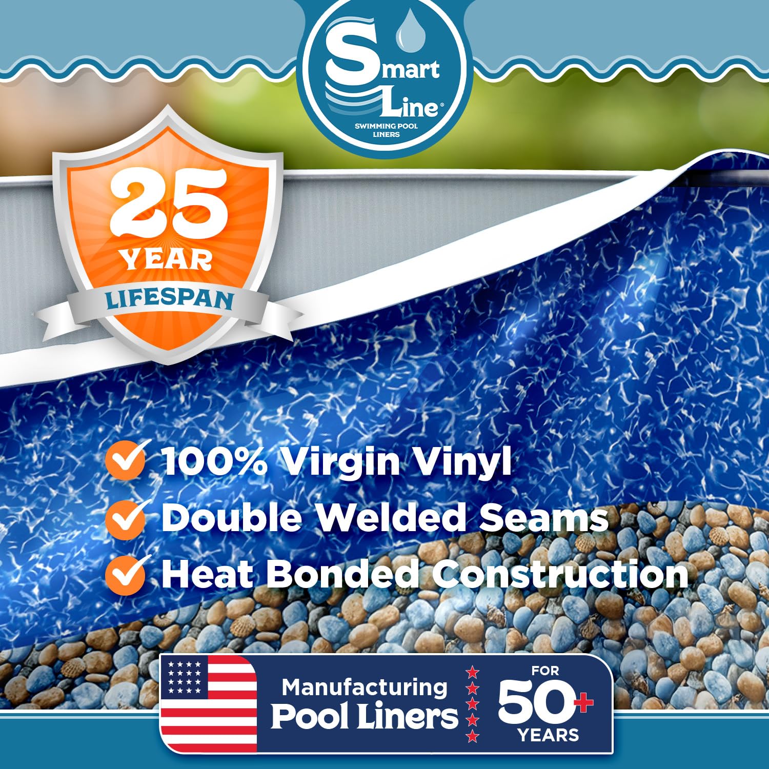 Smartline 10 ft x 15 ft Oval Swimming Pool Liner - Heavy Duty 25 Gauge Virgin Vinyl for Steel Sided Above Ground Pools | Overlap Style | 48-52 Inch Wall Height | Perfect for Backyard Summer Fun, Family Gatherings & Outdoor Relaxation