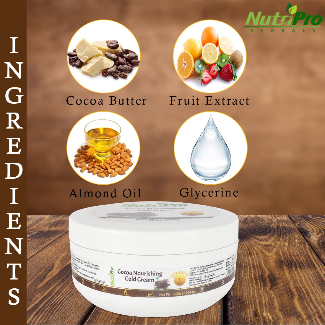NutriPro Cocoa Nourishing Cold Cream with Coffee & Vitamin E - Deep Moisturizing Face Cream for Dry Skin, 200ml - Perfect for Nighttime Skincare Routine & Winter Skin Protection