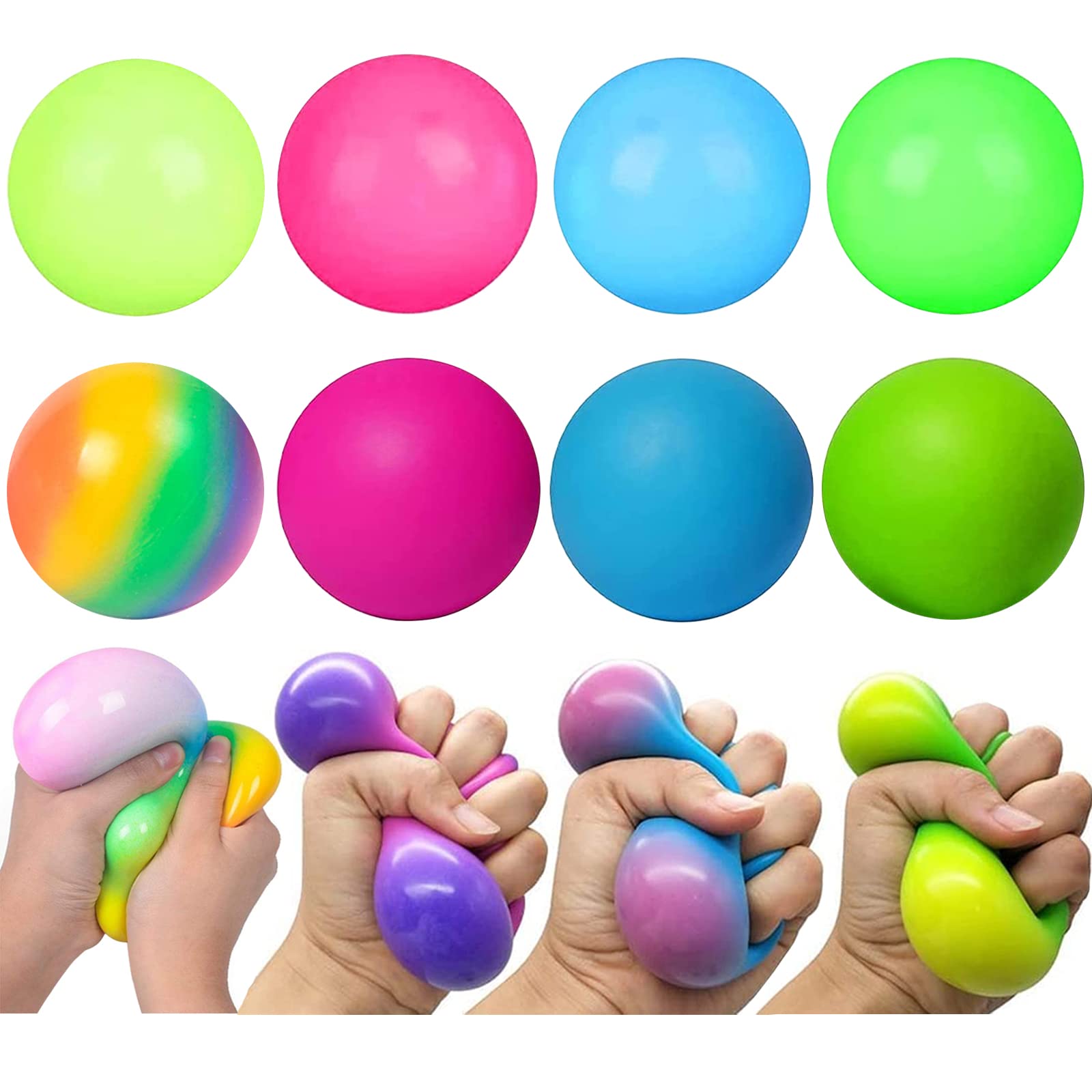 BAUTVAS Squishy Stress Balls for Kids & Adults - 8 Pack Color Changing Sensory Fidget Toys for Anxiety Relief, ADHD, Autism - Soft Squeeze Rainbow Stress Balls for Office, Classroom, Home Use