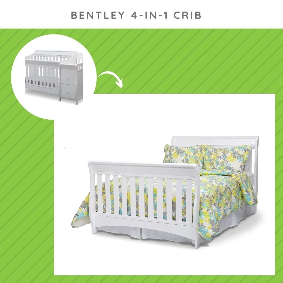 Delta Children Full Size Conversion Kit Bed Rails for Bentley Crib - White (Model #0050) | Converts Crib to Toddler Bed | Safe & Durable Nursery Furniture for Baby's Room