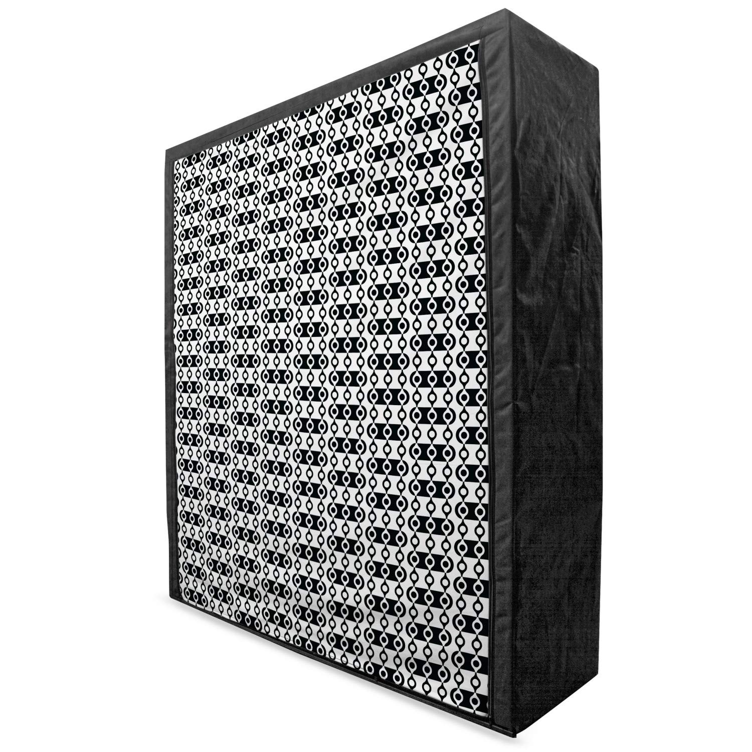 Ambesonne Abstract Portable Fabric Wardrobe - Black & White Monochrome Stripes with Oval Geometric Patterns | Modern Minimalist Clothing Organizer with Shelves (59 Inch) | Perfect for Bedroom, Dorm, or Small Space Storage Solution