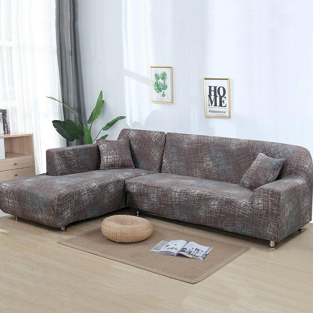 Stretch Spandex L-Shaped Sectional Sofa Slipcover - 3 Seater + 3 Seater Couch Cover for 2-Piece Furniture Protector - Pet & Kid Friendly - Perfect for Living Room, Family Room & Home Theater