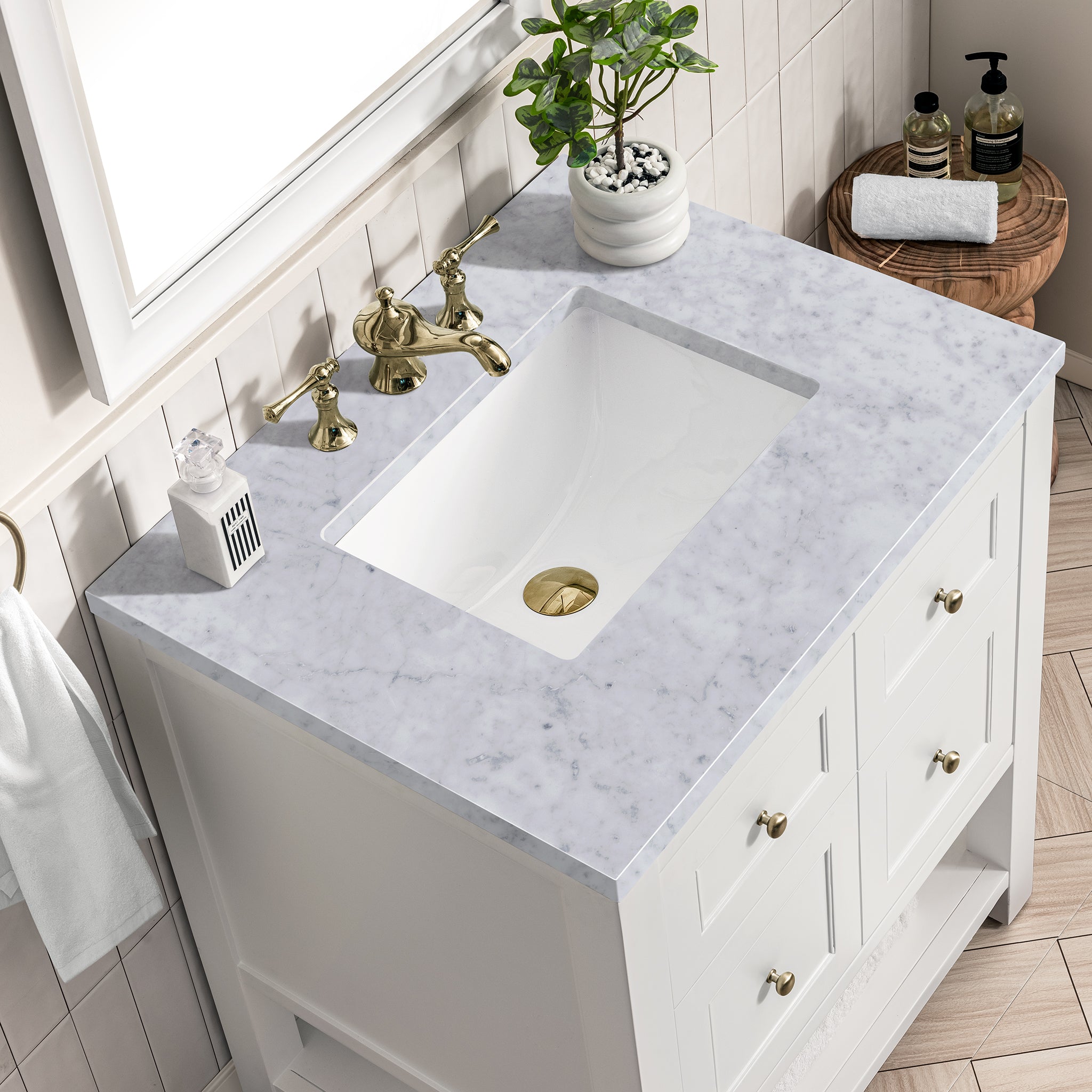 Breckenridge 30 Inch Single Bathroom Vanity with 3CM Carrara Marble Top in Bright White - Perfect for Modern Bathrooms, Master Suites & Powder Rooms