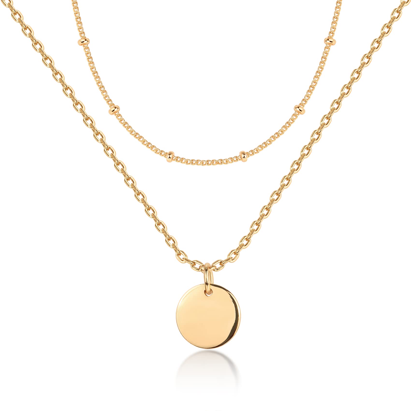 PAVOI 14K Gold Plated Layering Necklace Set for Women - Minimalist Bar, Disc, Dog Tag & Horizontal Bar Pendants - Elegant Everyday Jewelry for Office, Date Night & Special Occasions