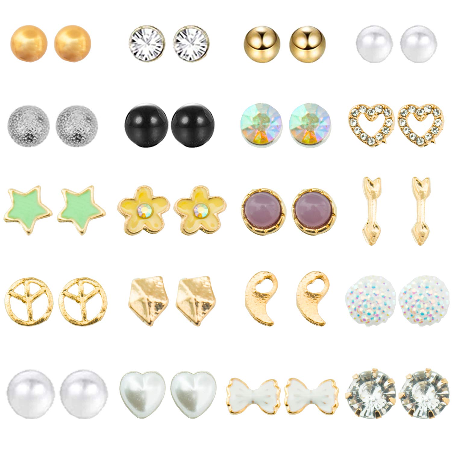 NEWITIN 20/40/60/80 Pairs Colorful Cute Stud Earrings for Girls & Women - Hypoallergenic Stainless Steel Earrings for Daily Wear, Parties & Gifts