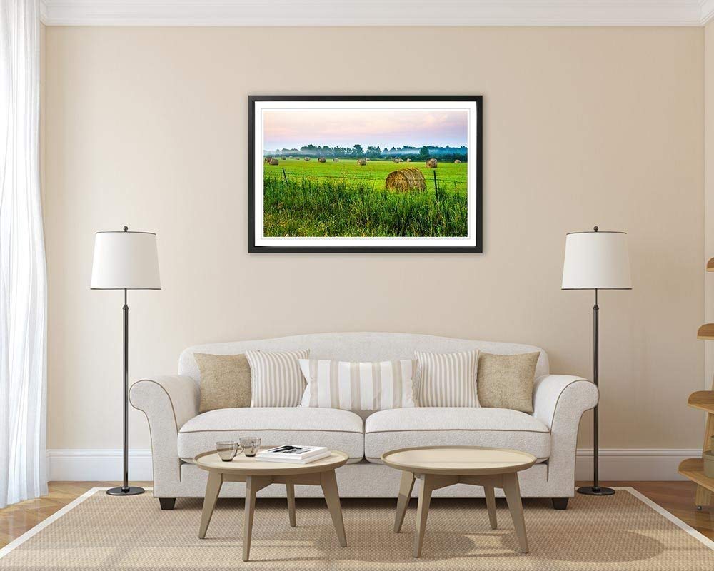 Farmland Rural Photography Print - Original Hay Bale Framed Wall Art Decor for Country Home, Farmhouse & Rustic Living Room