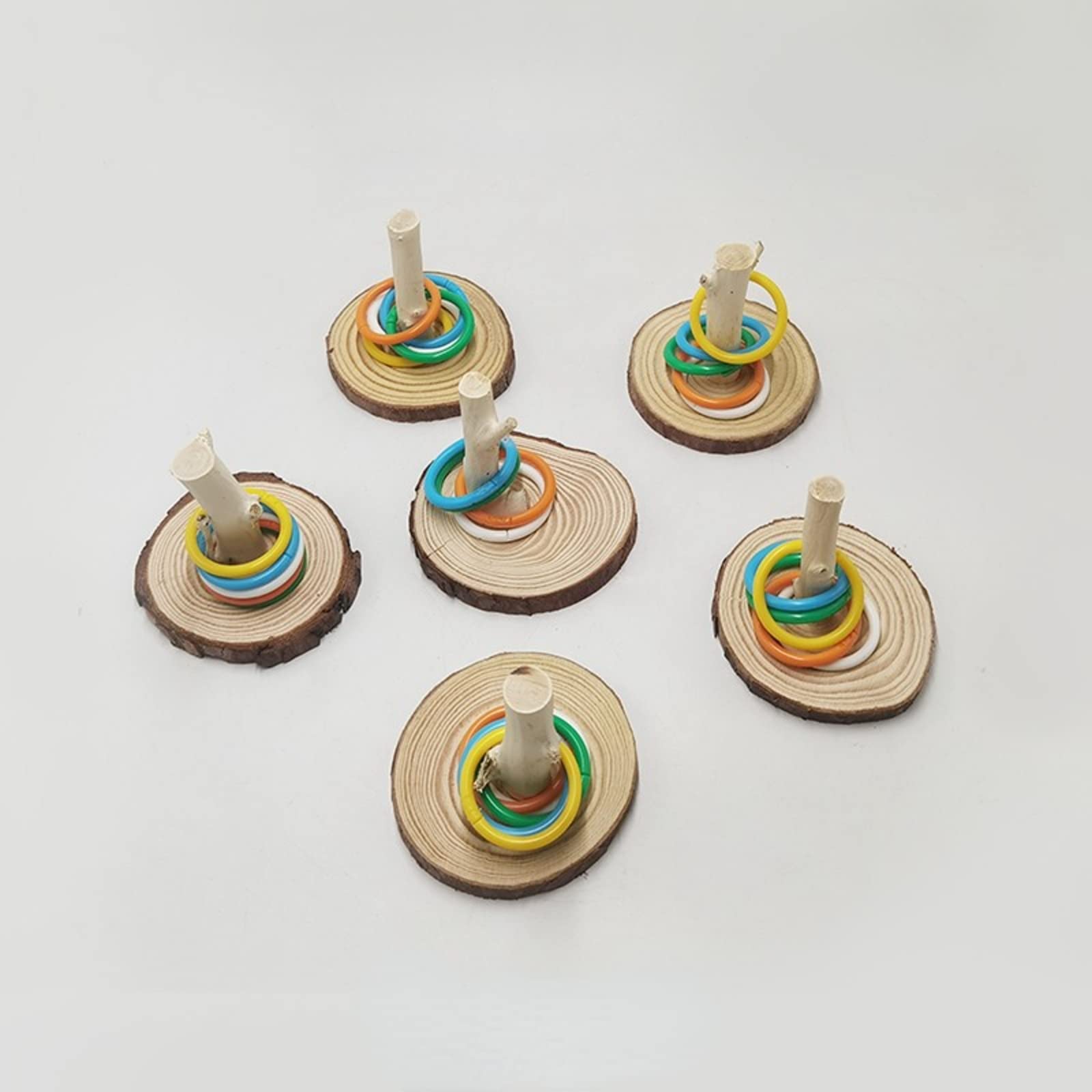 Parrot Trick Training Toys - Bird Tabletop Toys with 5 Color Rings - Stacking & Training Toy Set for Small & Medium Birds Like Parrots, Budgies, Cockatiels & Parakeets - Perfect for Mental Stimulation & Bonding Activities