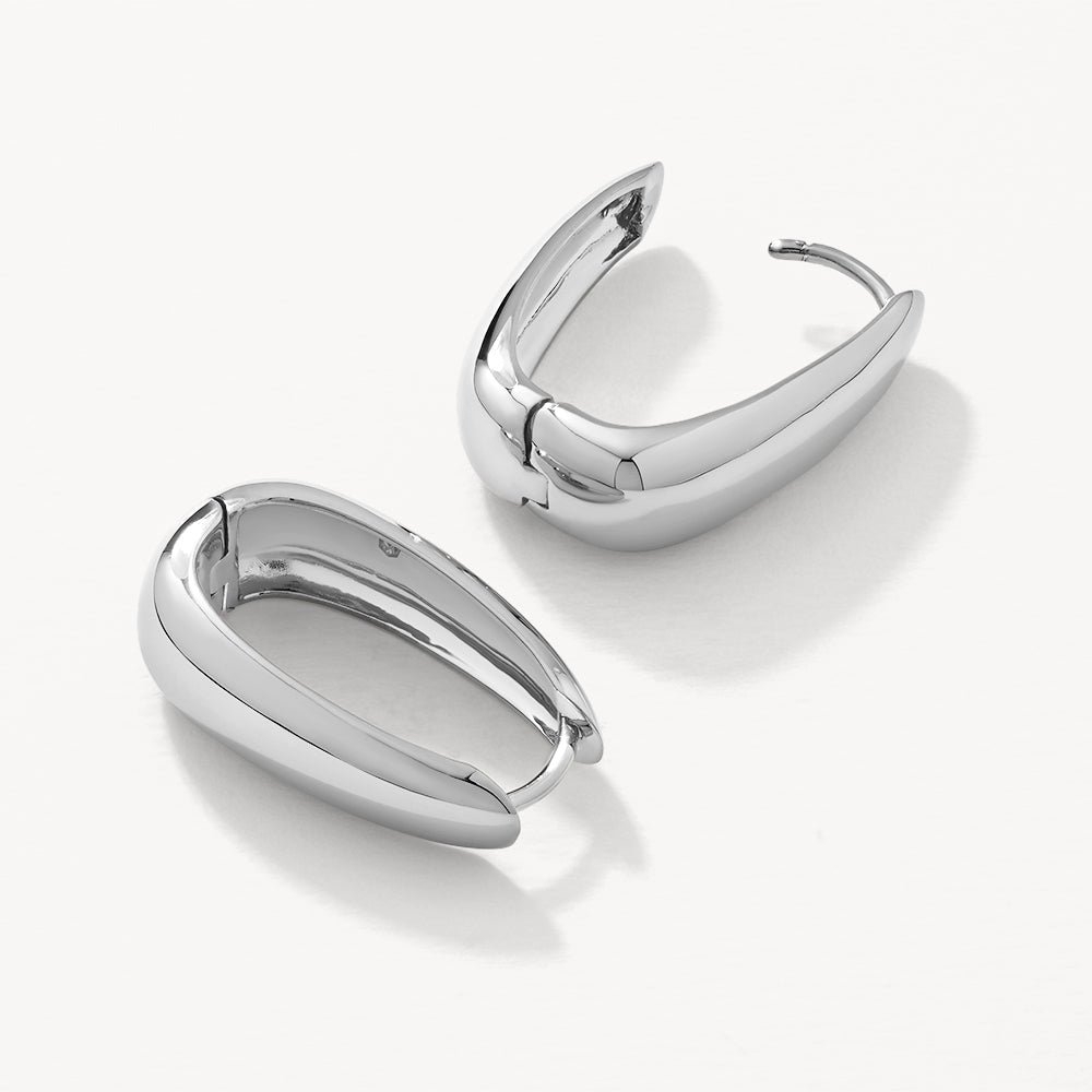 Stylish Silver Elongated Dome Hoop Earrings for Women - Perfect for Everyday Wear & Special Occasions