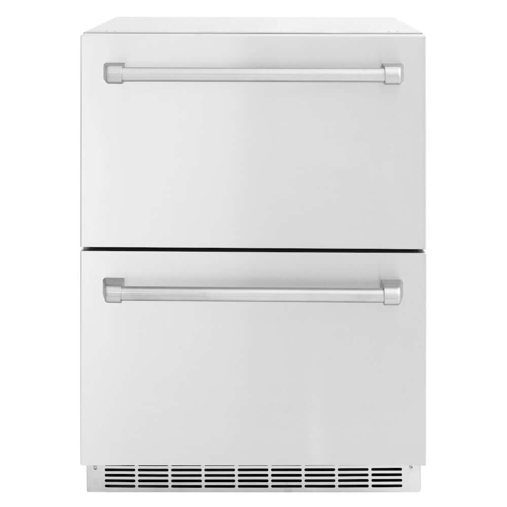 ZLINE 24 Inch Stainless Steel Outdoor Rated Dual Refrigerator Drawer - 168 Can Capacity, Touchstone Series (RDSO ST 24) - Perfect for Outdoor Kitchens, Patios, and Entertaining Areas