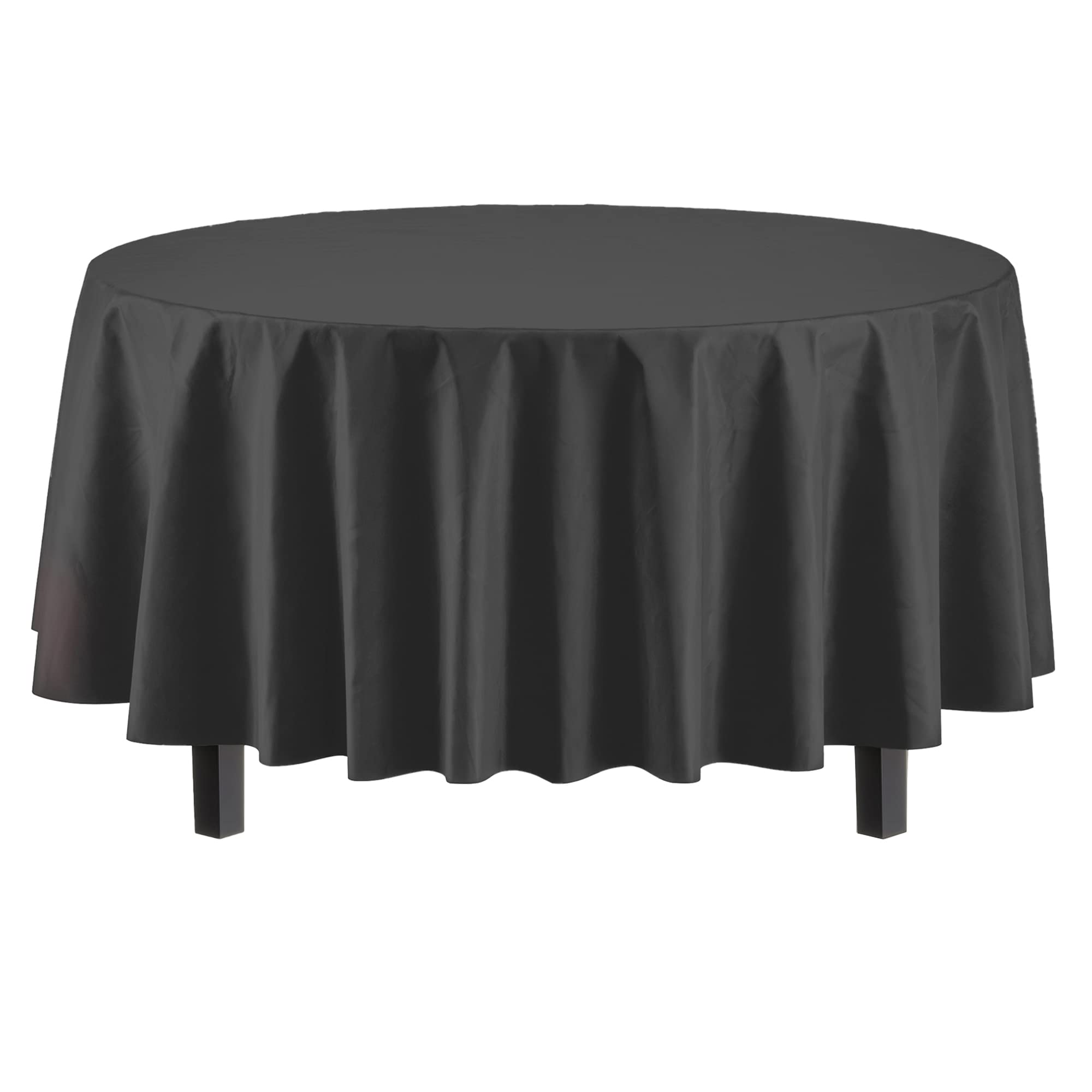 Premium 6-Pack Black Plastic Tablecloth - 84 Inch Round Disposable Table Cover for Parties, Picnics & Outdoor Events - Waterproof & Wrinkle-Resistant