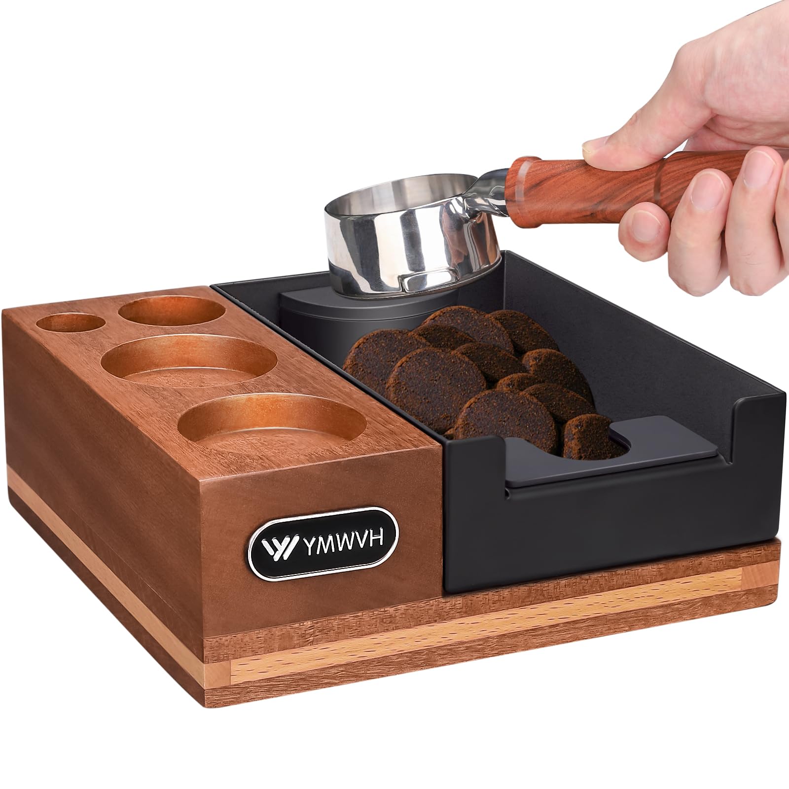 Premium Espresso Knock Box & Tamping Station - 51/54/58mm Coffee Accessories Organizer with Tamper & Distributor Holder - Barista-Grade Portafilter Stand for Home & Commercial Coffee Shops (Perfect for Espresso Workflow & Countertop Organization)