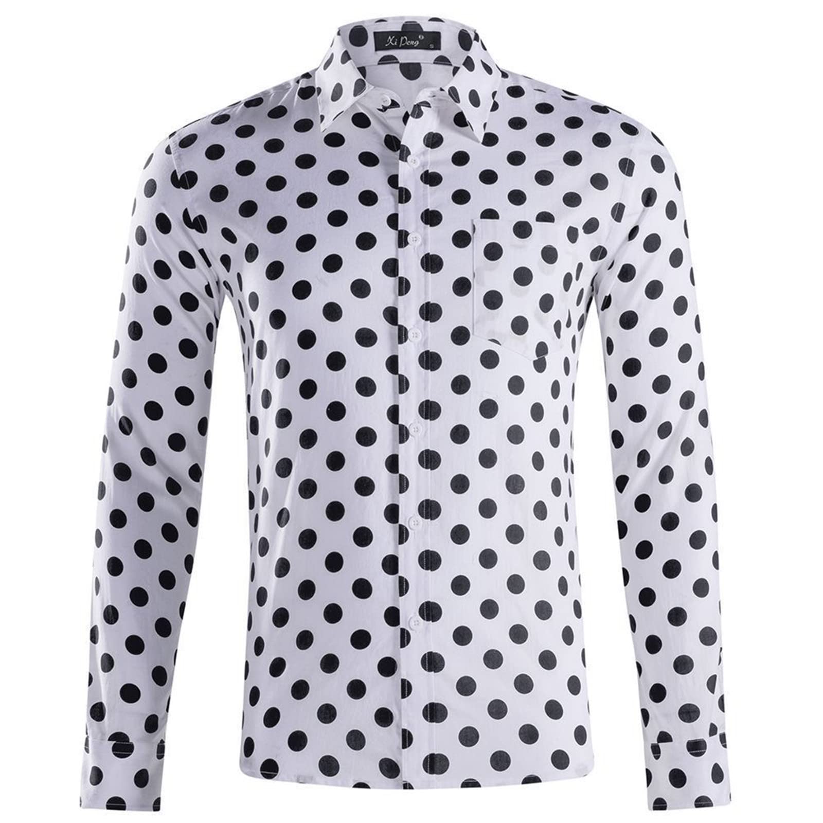 Men's Fashion Dot Printed Button Down Dress Shirts - Formal & Casual Long Sleeve Lapel Shirt Blouse Tops for Office, Party & Everyday Wear