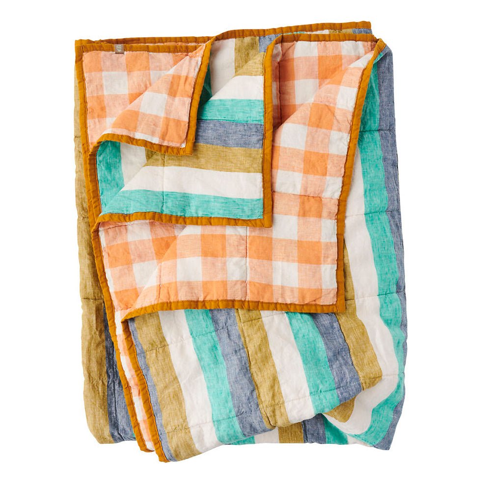 Lagoon & Peaches Reversible Quilt - Soft Double Sided Bedspread for All Seasons - Perfect for Bedroom Decor, Guest Room, or Cozy Living Room Throw