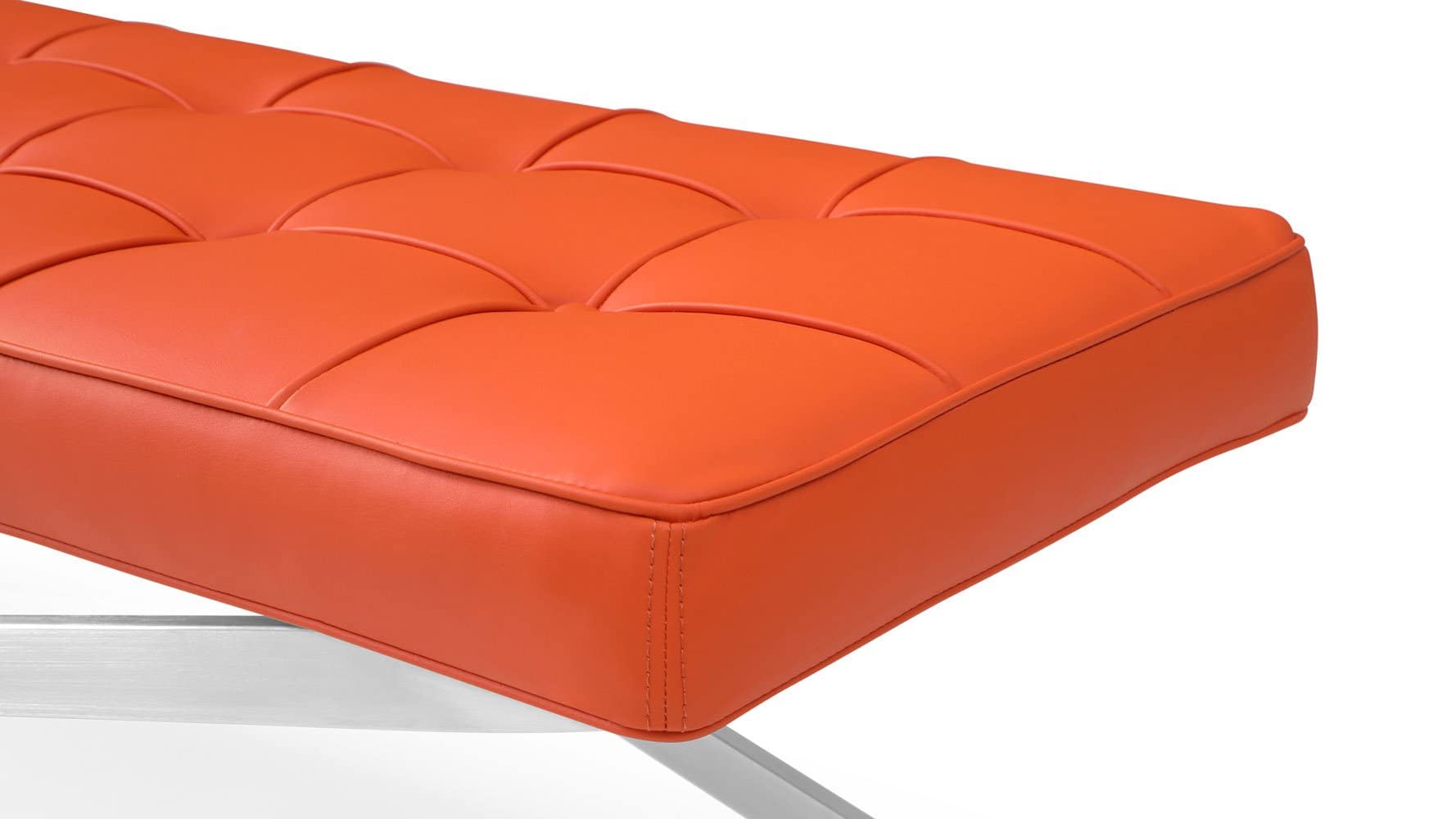 ZURI Modern Ruth Orange Leatherette Button Tufted Long Bench with Brushed Stainless Steel X-Shaped Base - Stylish Entryway Seating for Living Room, Bedroom or Hallway