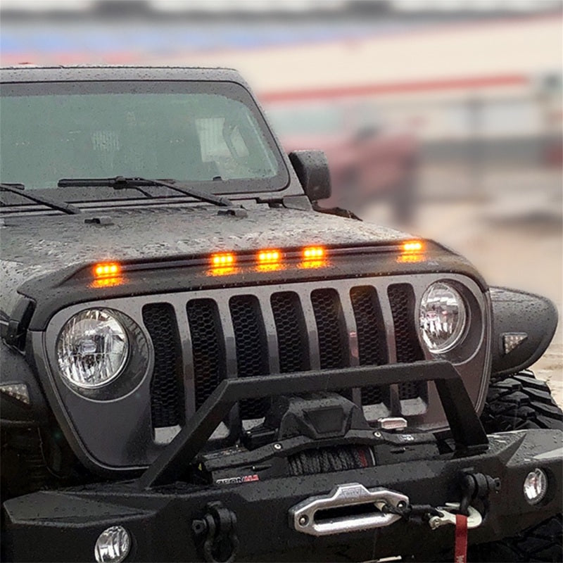 AVS Aeroskin Low Profile Hood Shield with LED Lights (Black) - Compatible with Jeep Wrangler (2018-2025) & Jeep Gladiator (2020-2025) | Durable Protection & Stylish Upgrade for Off-Road Adventures & Daily Driving