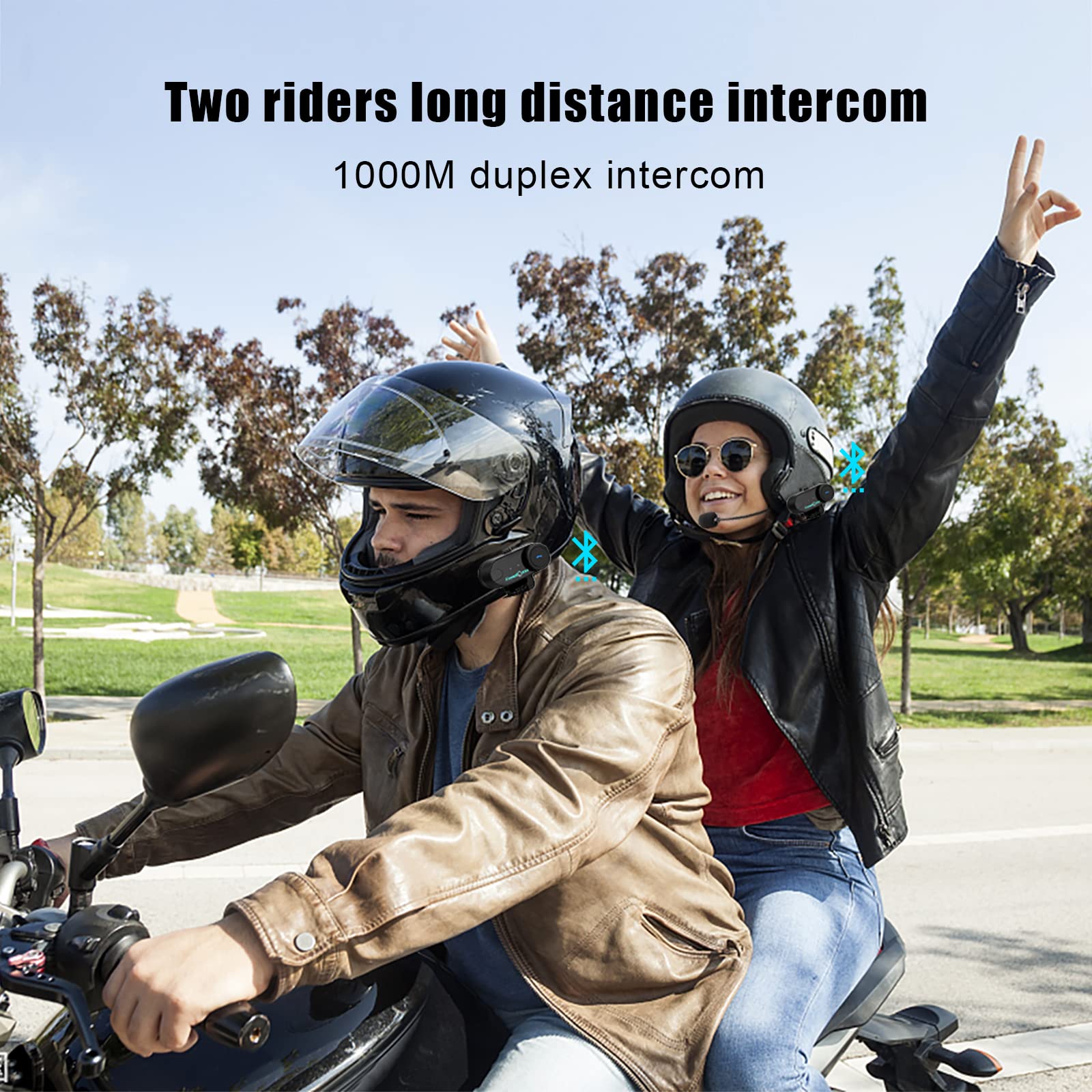 FreedConn TCOM VB Motorcycle Bluetooth Headset - Helmet Communication System with Music Sharing, Universal Pairing & 800M Range for 2-3 Riders (2 Pack) - Perfect for Group Rides, Touring & Adventure Motorcycling