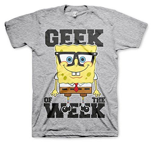 Official SpongeBob SquarePants Geek of The Week Men's T-Shirt - Heather Grey, Small - Casual Wear & Cartoon Fan Gift for Birthday & Cosplay