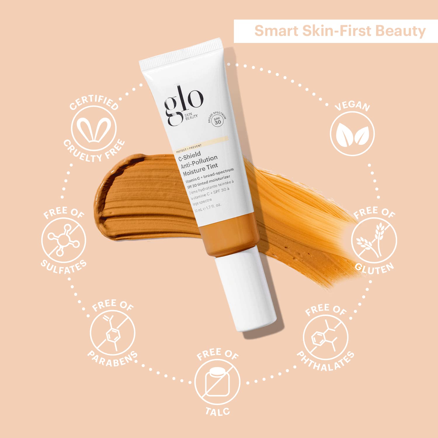 Glo Skin Beauty C-Shield Anti-Pollution Moisturizer with SPF 30 & Vitamin C - Tinted Face Moisturizer for Broad Spectrum Protection, 1.7 Oz (7W-Dark) | Daily Sunscreen & Hydration for Oily, Dry & Combination Skin | Perfect for Work, Travel & Outdoor Activities