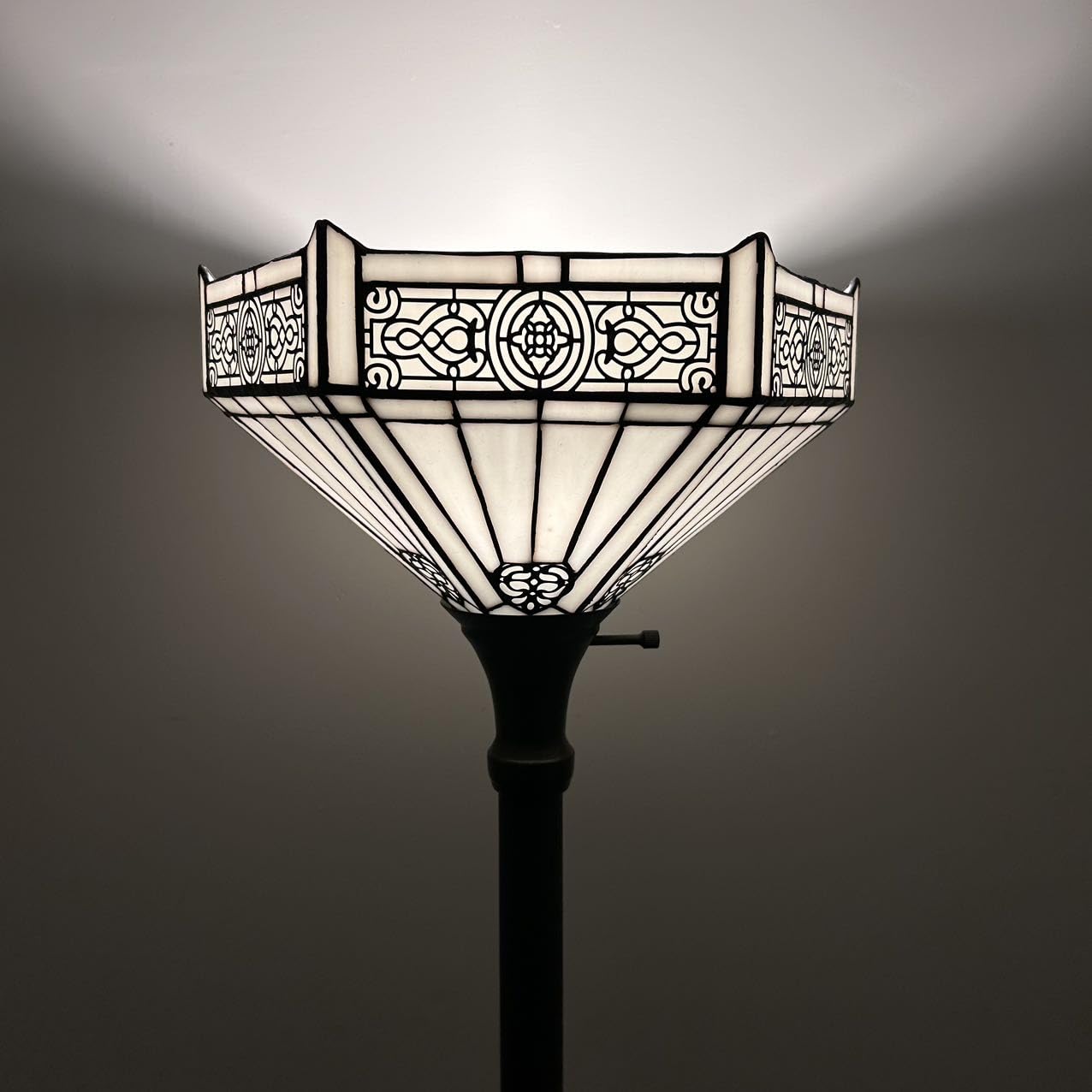 Tiffany Torch Floor Lamp - White Stained Glass Hexagon Mission Style - 12