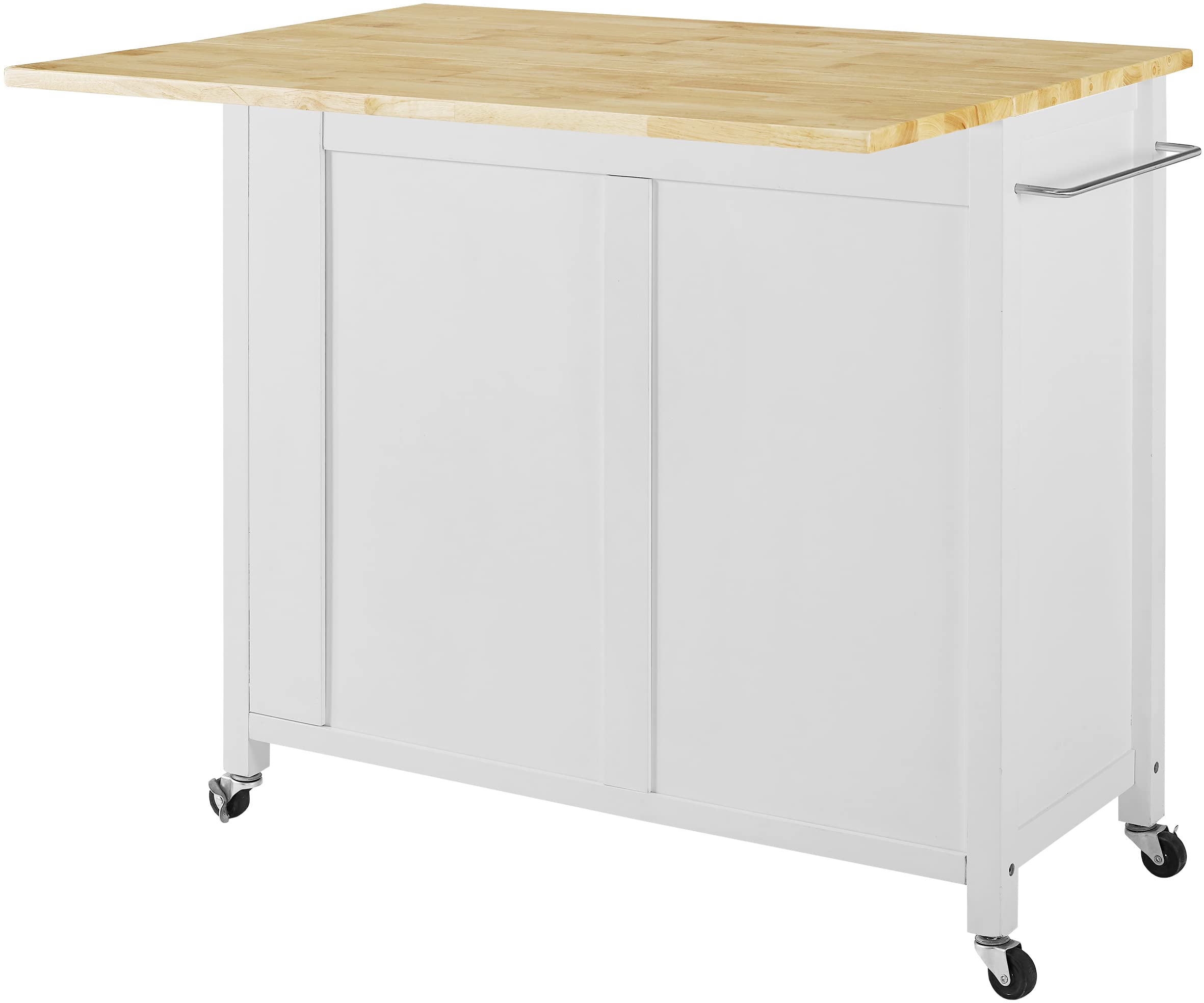 Crosley Savannah White Wood Top Drop Leaf Rolling Kitchen Island Cart with Spice Rack & Shelves - Perfect for Small Kitchens, Dining Rooms & Entertaining Spaces