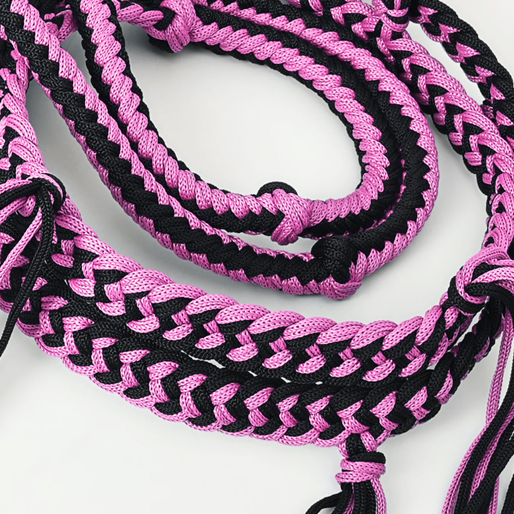 8 ft Hilason Western Horse Nylon Rope with Fringes & Snap - Black - Durable Training Lead for Horses, Ranch Work & Trail Riding