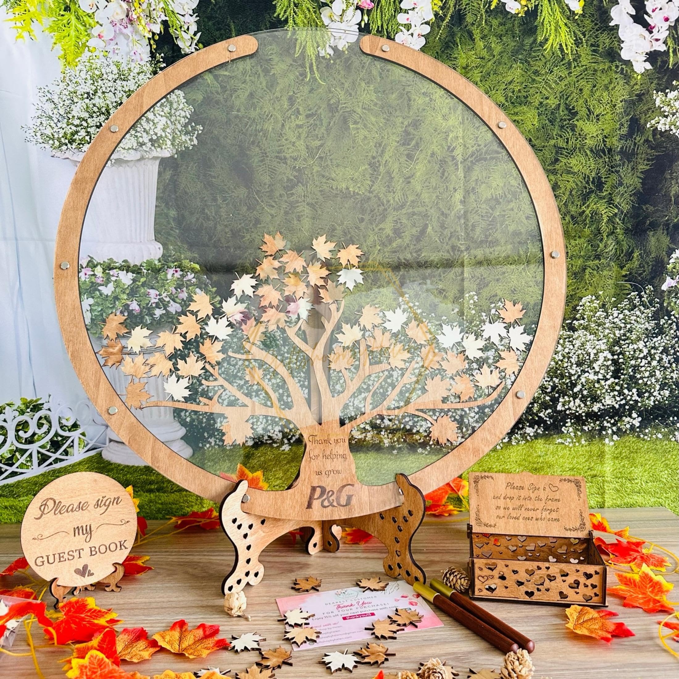 Personalized Maple Tree & Leaves Wedding Guest Book Alternative - Custom Fall Leaf Tree Drop Box for Wedding Reception - Unique Guest Book Idea for Autumn & Rustic Weddings - Perfect for Outdoor, Barn & Vintage Themed Weddings