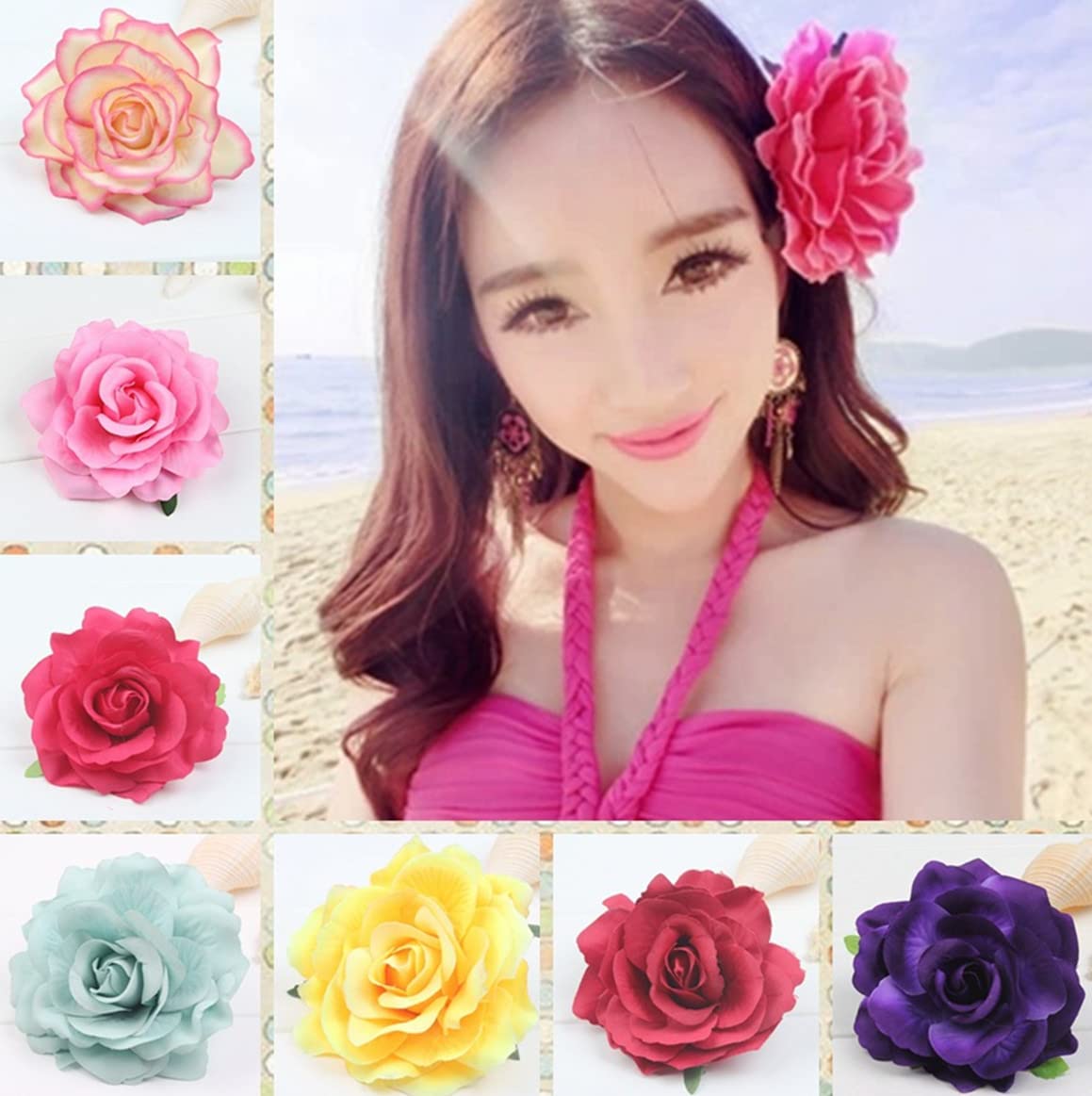 Rose Hair Clips for Women - Floral Brooch Hair Accessories with Rose Flowers, Wedding & Party Headpieces (Red) - Perfect for Bridal, Prom, Birthday & Special Occasions