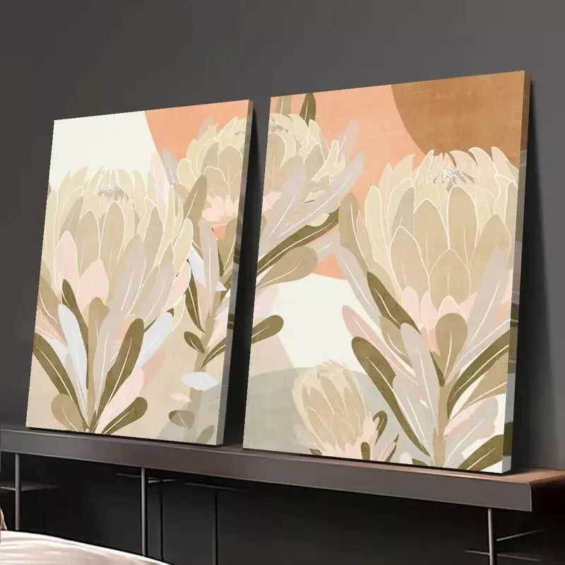 2PCS Neutral Abstract Flower Canvas Wall Art - 50x75cm Framed Floral Print, High Quality Australian Made, Ready to Hang - Perfect for Living Room, Bedroom & Office Decor