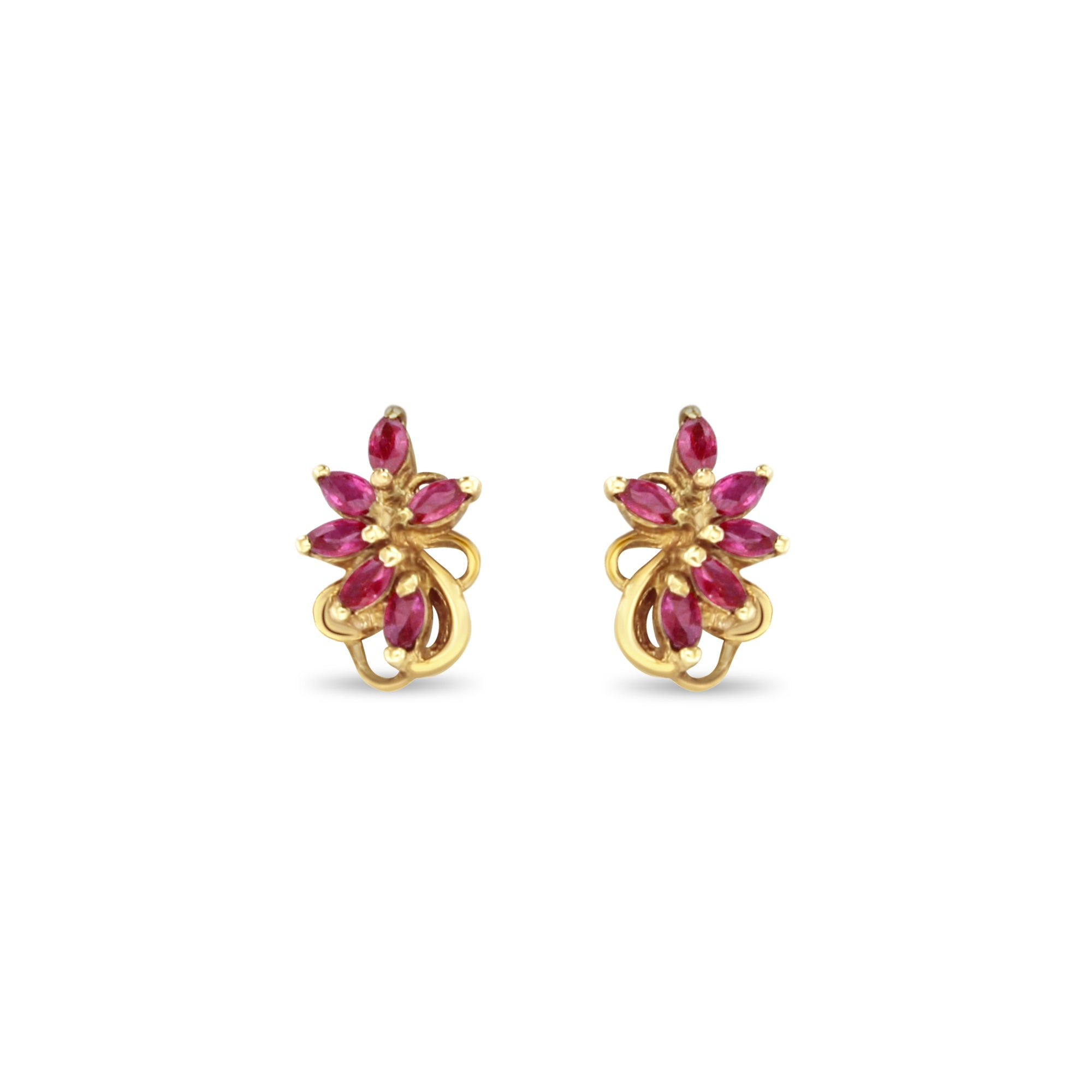 Small Marquise Ruby Cluster Stud Earrings in 14K Yellow Gold – Perfect for Weddings, Parties & Everyday Elegance