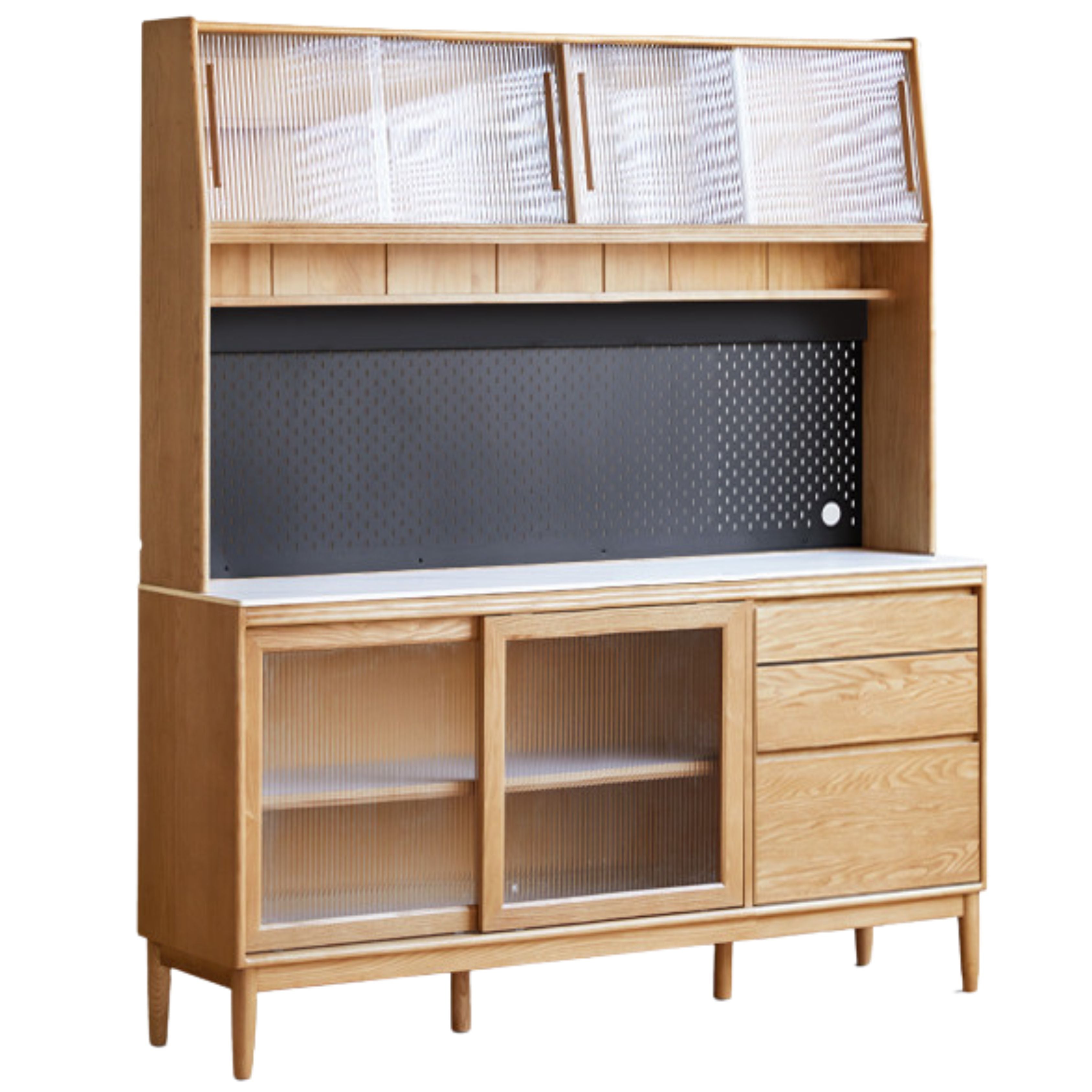 70.9x17.7x78.7 inch / 180.4x45x200 cm /Natural Wood Color /Ash Aquamarine Slate Sideboard + Upper Shelf with waterproof drawer bottom mat + seven-piece perforated board set