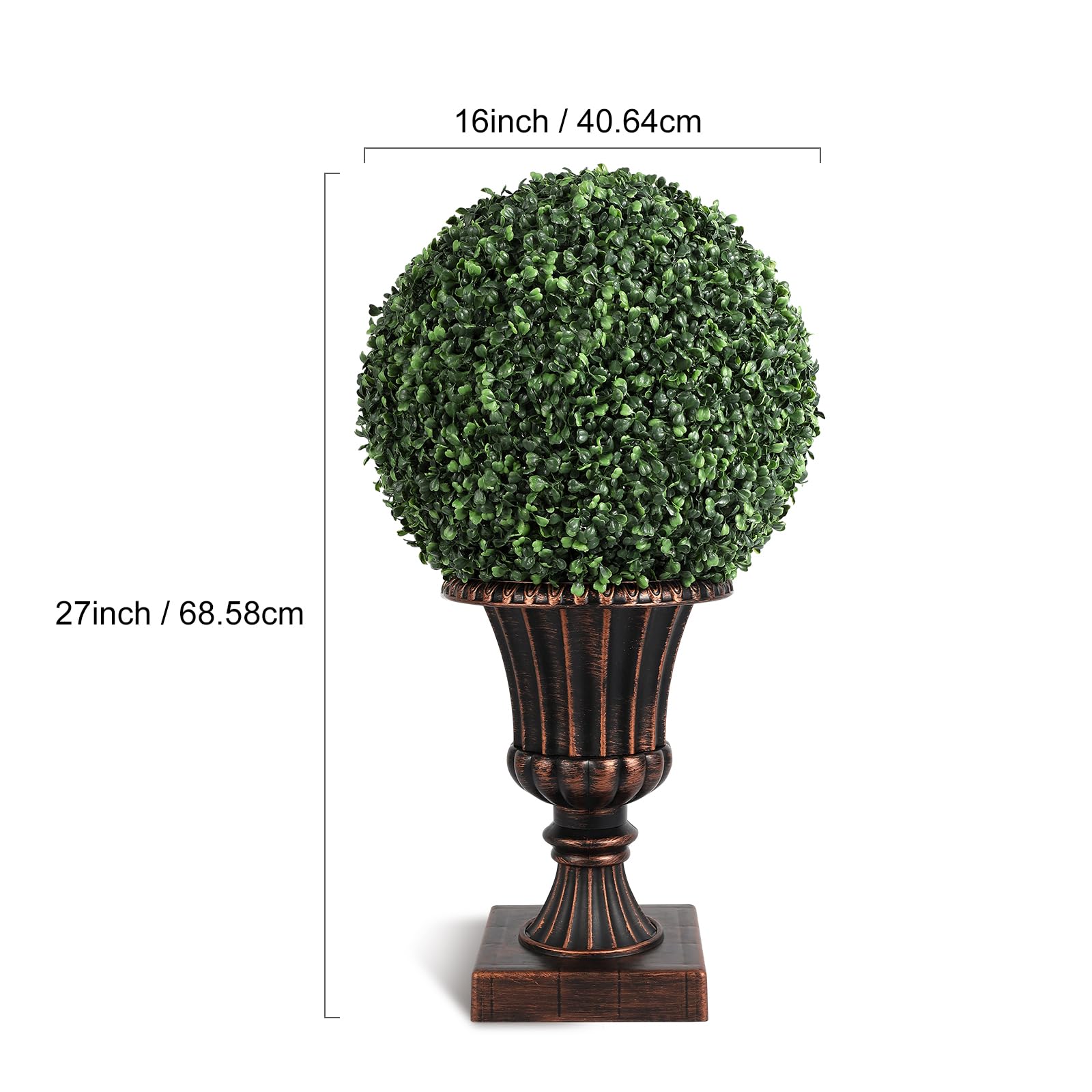 GARVEE 16 Inch Pre-Lit Artificial Topiary Ball with LED Lights, Timer & Remote Control - Outdoor/Indoor Decorative Plant with Red Urn Base - Perfect for Porch, Patio, Garden & Home Decor