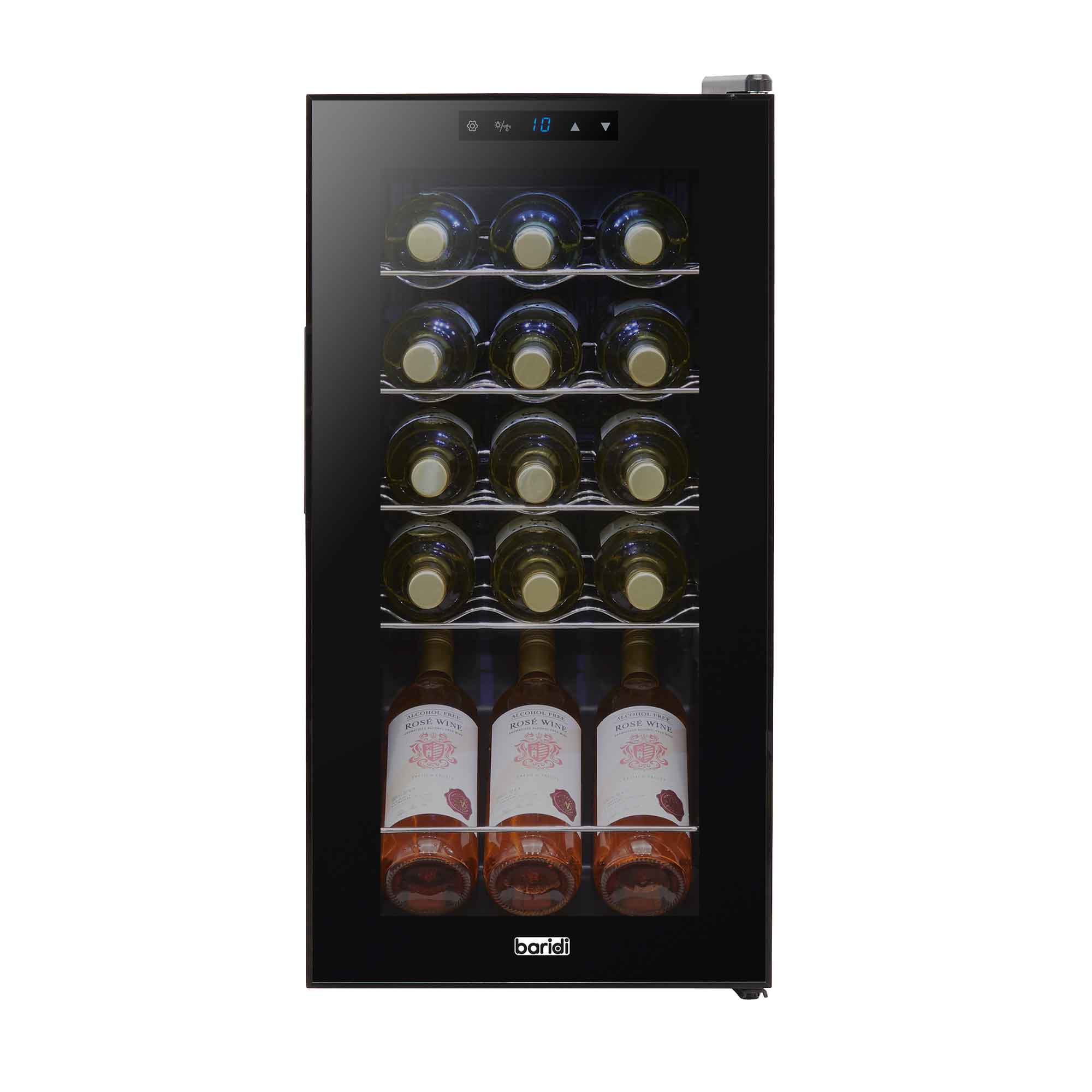 Baridi 15 Bottle Wine Cooler Refrigerator - Touch Screen Control, LED Interior Lighting, Black (DH5 Model) - Perfect for Home Bars, Kitchen Countertops & Wine Cellars