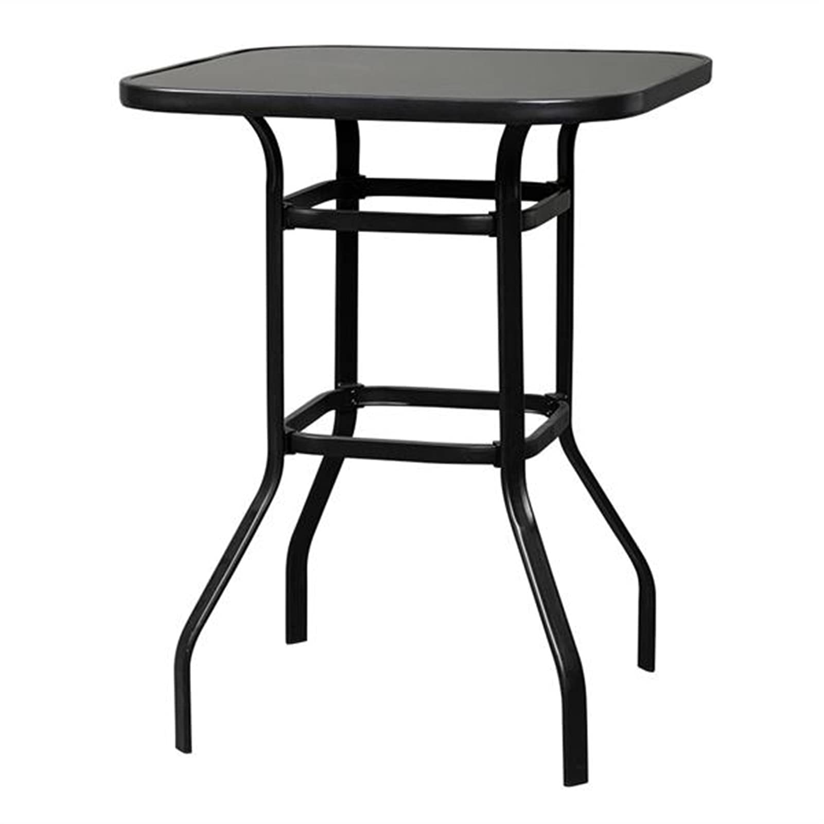 Black Wrought Iron Glass High Bar Table Set - Outdoor Patio Furniture for Garden, Deck, Poolside & Backyard Dining - Includes 2 Chairs - Weather-Resistant Metal Frame & Tempered Glass Top