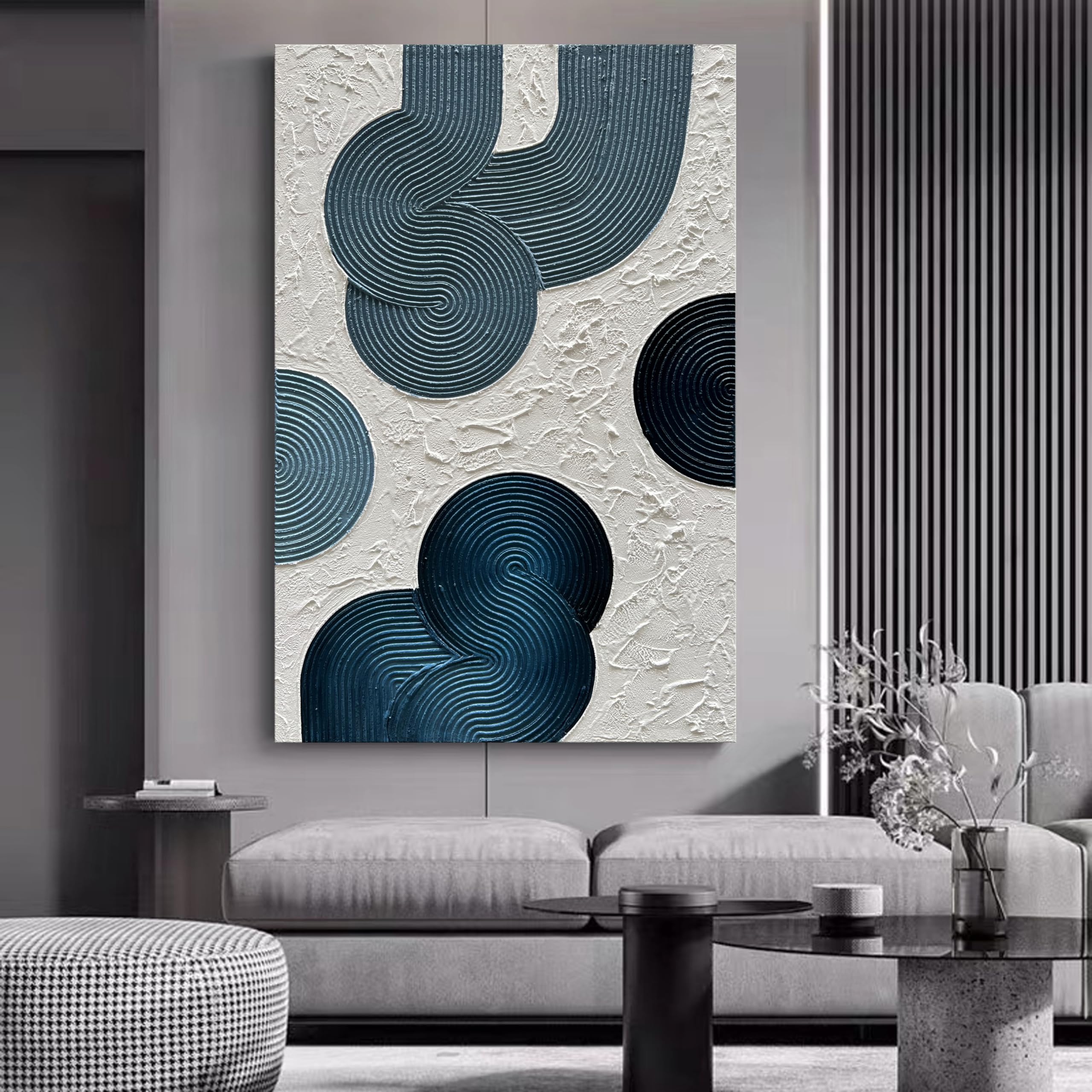 Hand-Painted Blue Abstract Oil Painting - Thick Texture Modern Minimalist Wall Art - 45x30 Inch Large Canvas Decor for Living Room, Bedroom & Office