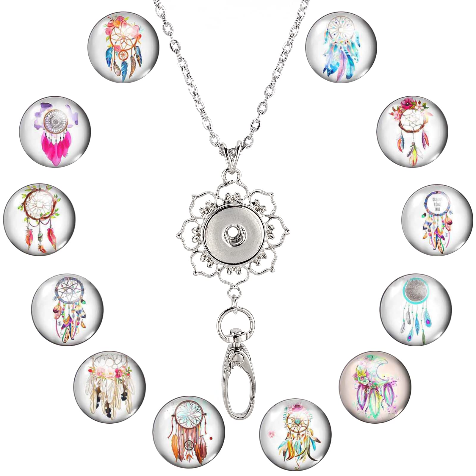 Teacher Lanyards for ID Badges - 12Pcs Stainless Steel Chain with Snap Buttons for Office & Keys