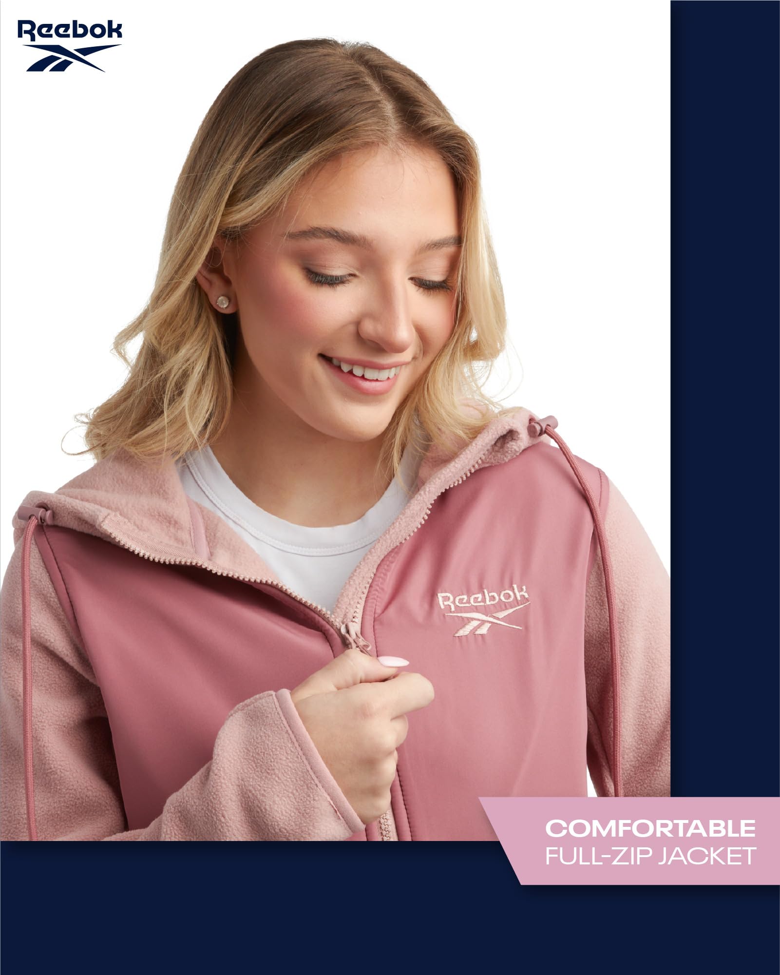 Reebok Women's Lightweight Polar Fleece Sweatshirt Jacket - Soft Warm Winter Coat for Outdoor Activities, Running, Hiking (Sizes S-XL)