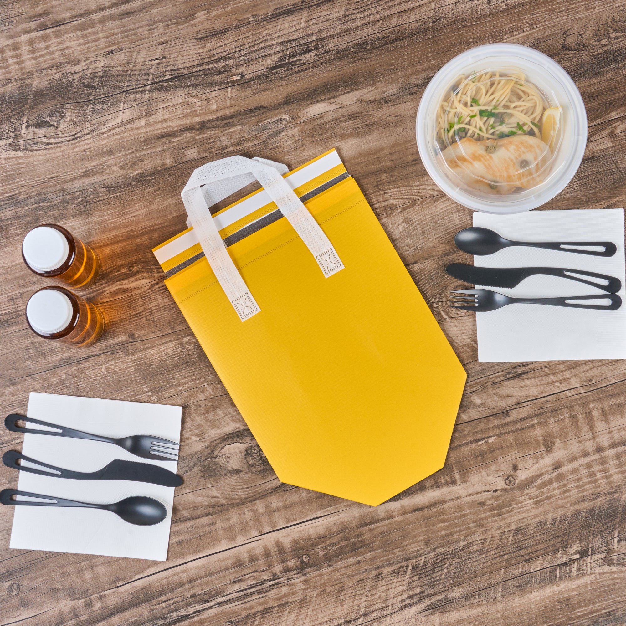 Insulated Yellow Takeout Bags - Tamper Evident Food Delivery Bags (9.5