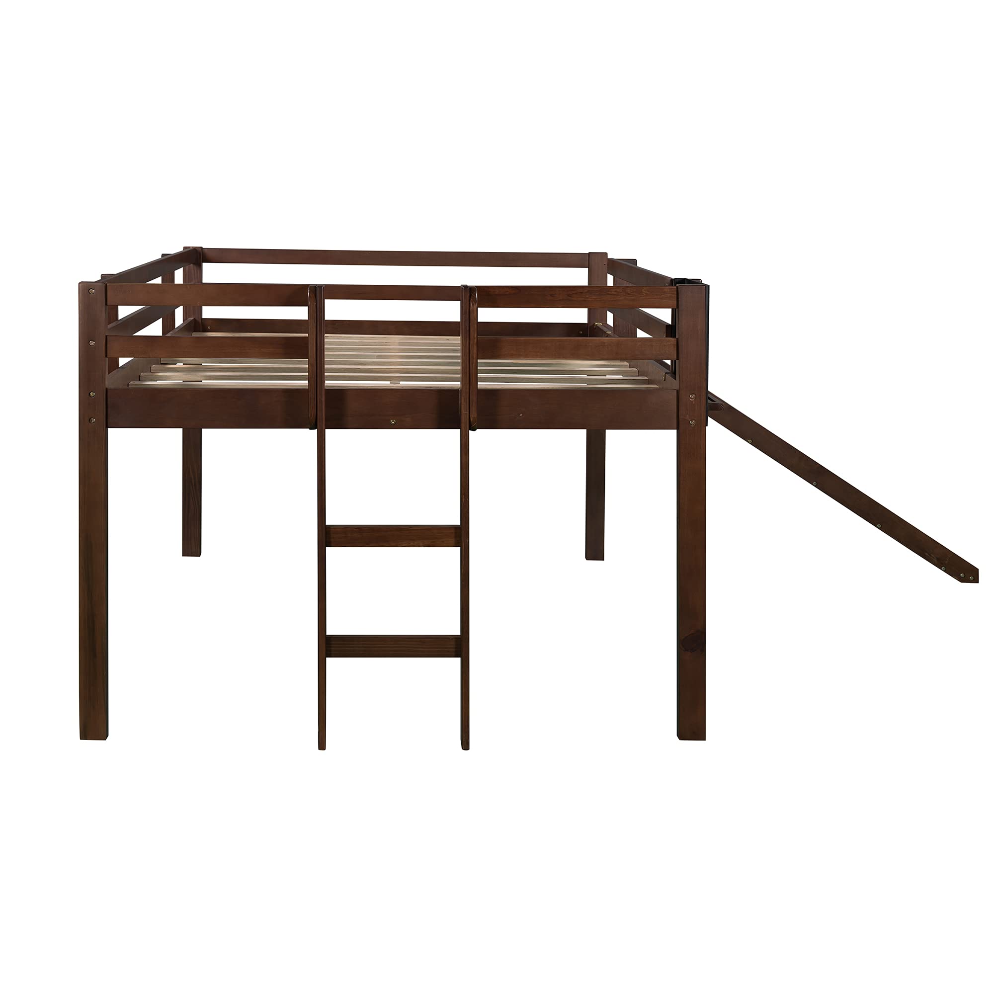 Full Size Solid Wood Loft Bed with Slide, Stairs & Chalkboard - Low Profile Kids Bedroom Furniture for Apartments & Dorm Rooms - Perfect for Boys, Girls & Teens (Walnut Finish) - Space-Saving Sleep & Play Solution for Small Rooms