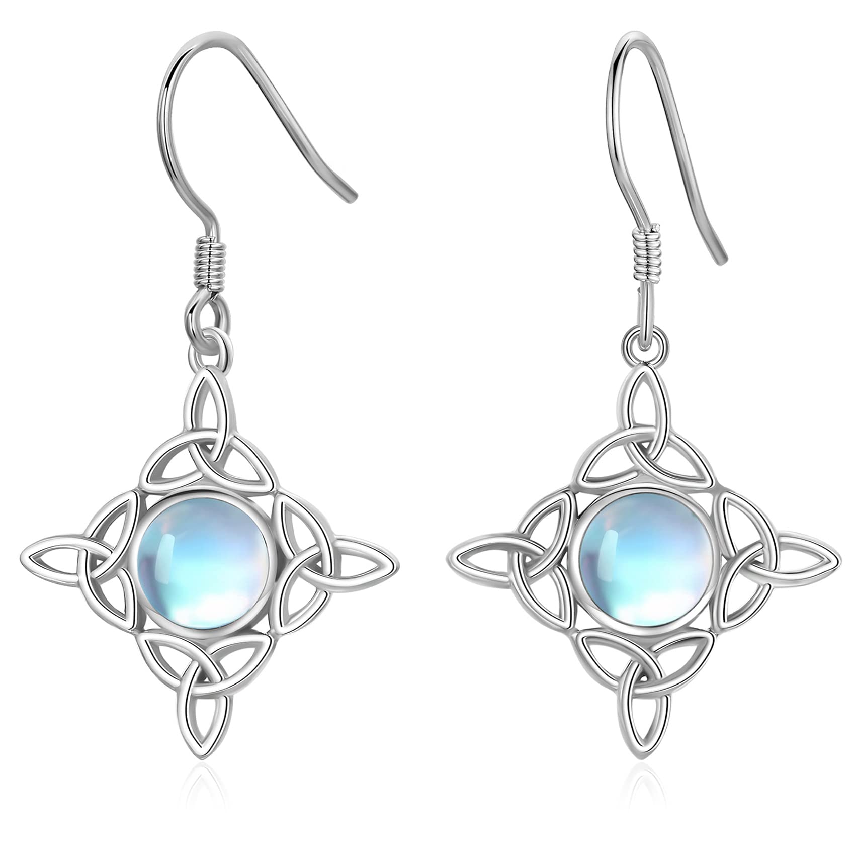 Celtic Knot Earrings 925 Sterling Silver Hypoallergenic Dangle Earrings with Moonstone & Abalone Shell - Irish Jewelry Gift for Women, Girls, Mom, Wife - Perfect for St. Patrick's Day, Weddings & Special Occasions