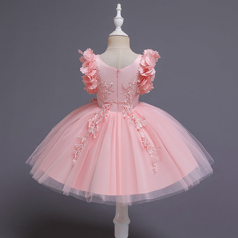 Elegant A-Line Knee-Length Lace Flower Girl Dress with V-Neck - Perfect for Weddings, Baptisms & Special Occasions