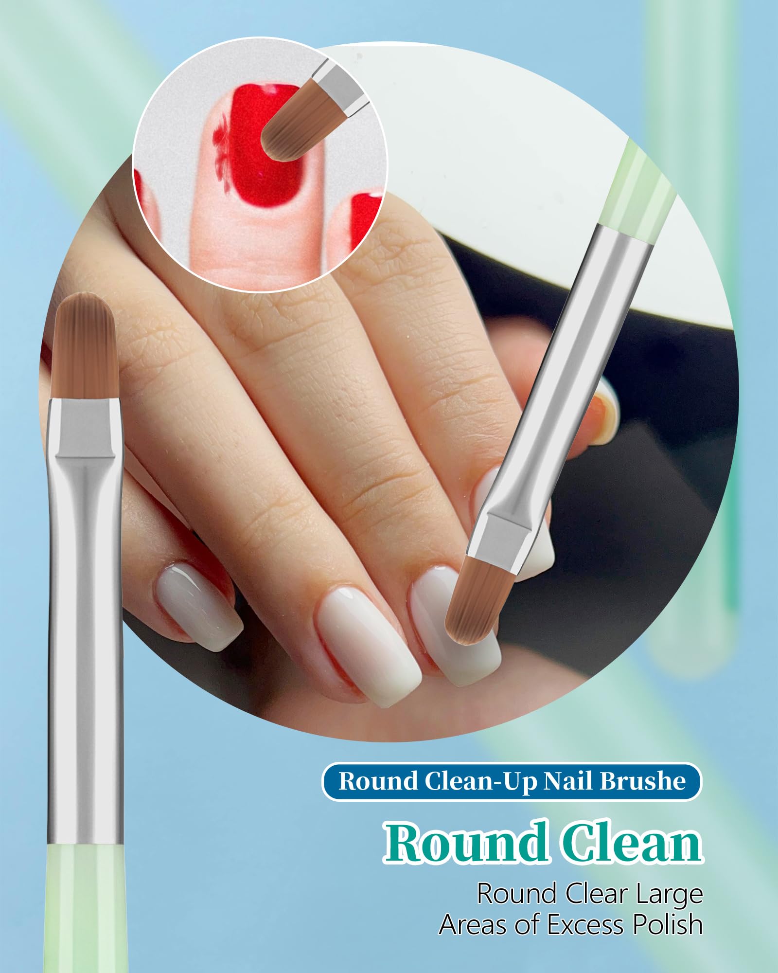 3PCS Nail Polish Clean Up Brush Set - Round, Flat & Angled Acetone Resistant Nail Brushes for OPI Nail Polish Remover, Professional Nail Art Tools for Home Manicure, Salon Use (Emerald Green) - Perfect for DIY Nail Designs, French Tips & Cuticle Cleaning