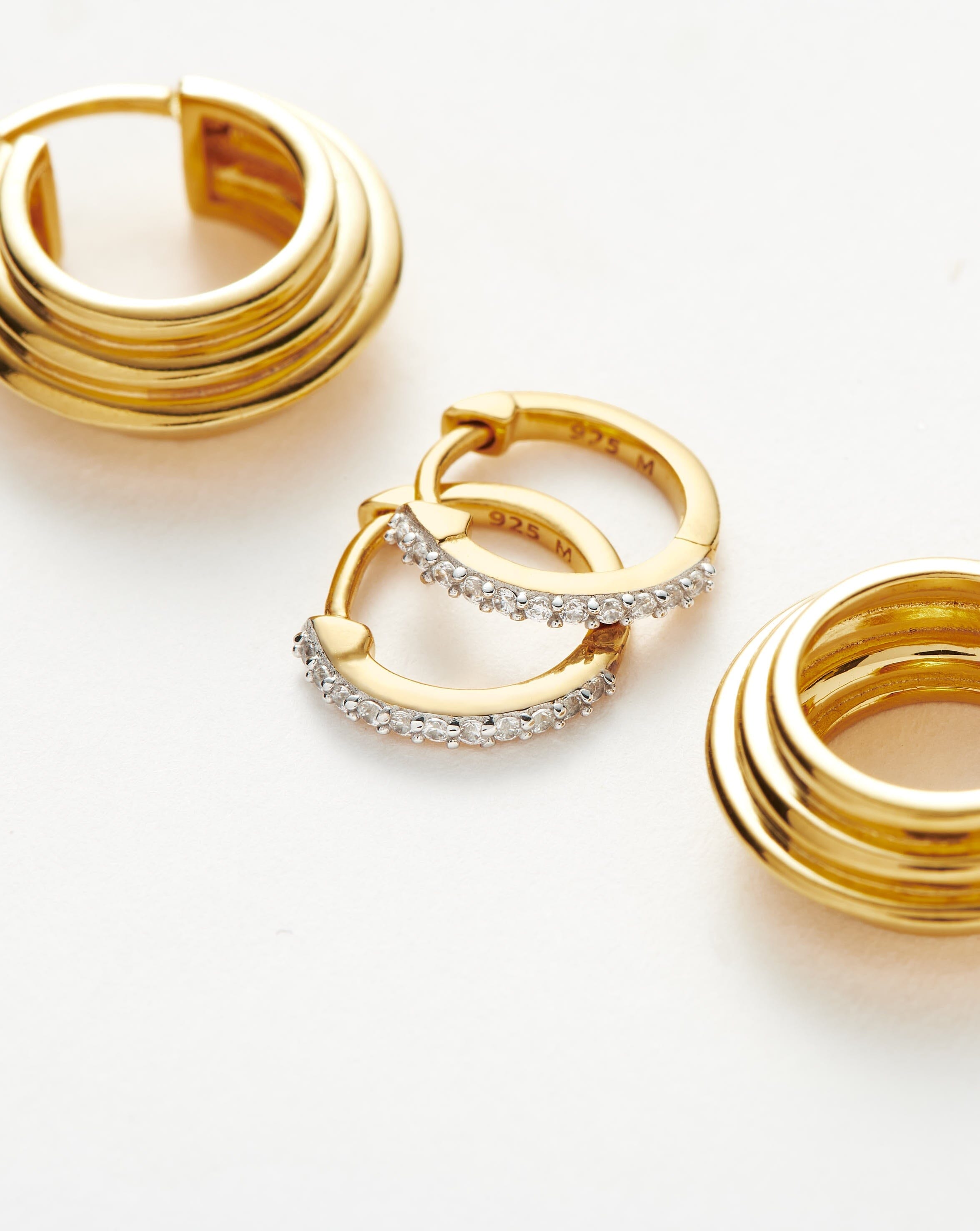 Classic Ridge Mini Hoop Earrings Set - 18k Gold Vermeil Hypoallergenic Dainty Jewelry for Women | Perfect for Everyday Wear, Date Night & Gifting