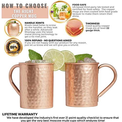 Premium Moscow Mule Mugs Set of 2 (16oz) - 100% Copper Cups with 2 Straws, 2 Wooden Coasters & 1 Shot Glass - Tarnish Resistant Food Safe Lacquer - Perfect for Cocktails, Gifts & Home Bar Decor