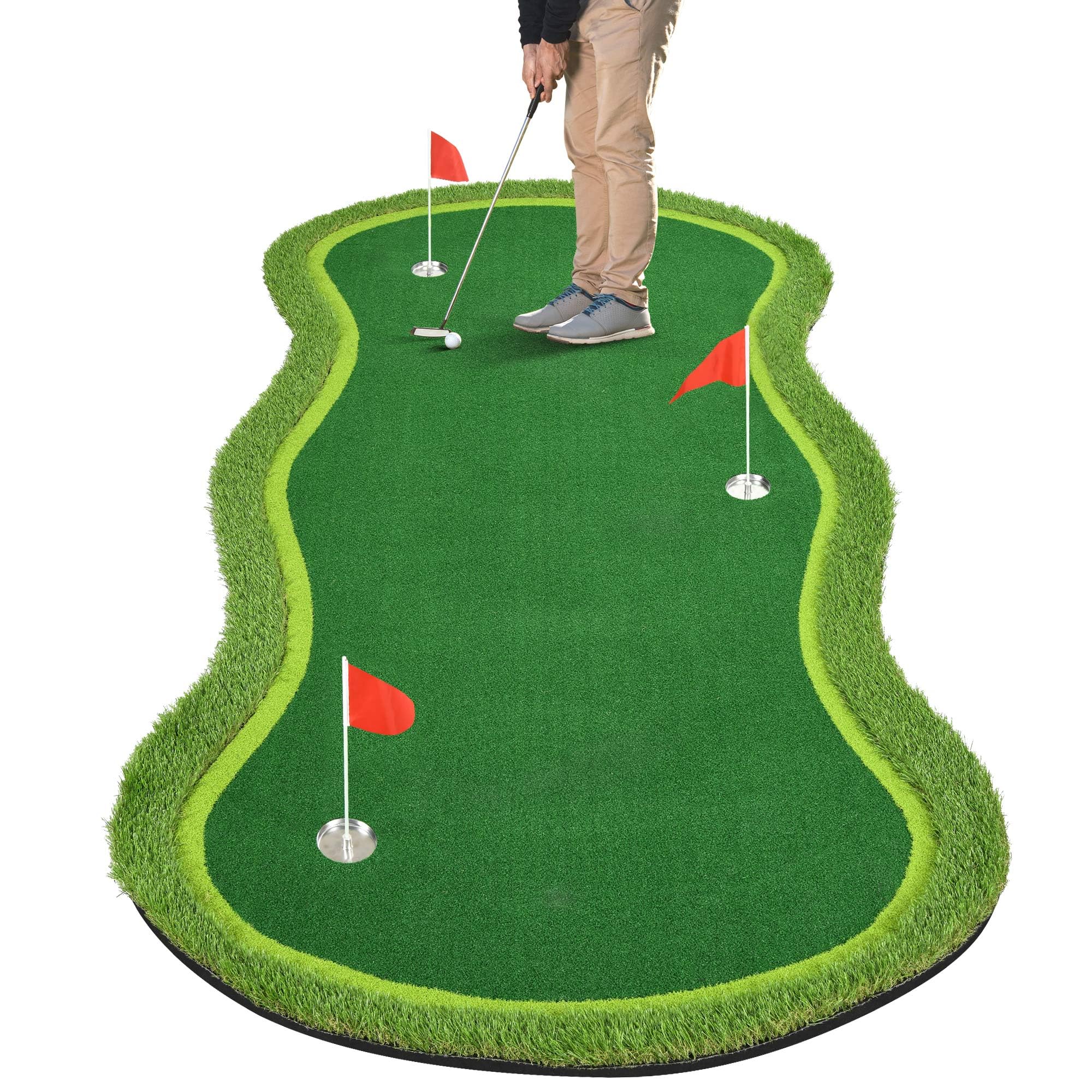 Premium DWVO Golf Putting Green Mat - Professional Indoor/Outdoor Practice Putting Mat with Sand Pit & Water Hazard | Perfect for Home, Office, Backyard Training | Realistic Golf Training Aid for All Skill Levels
