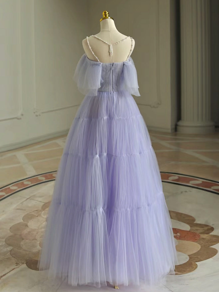 Elegant A-Line Tulle Purple Long Prom Dress & Graduation Gown - Perfect for Formal Dances, Graduation Ceremonies, and Special Occasions