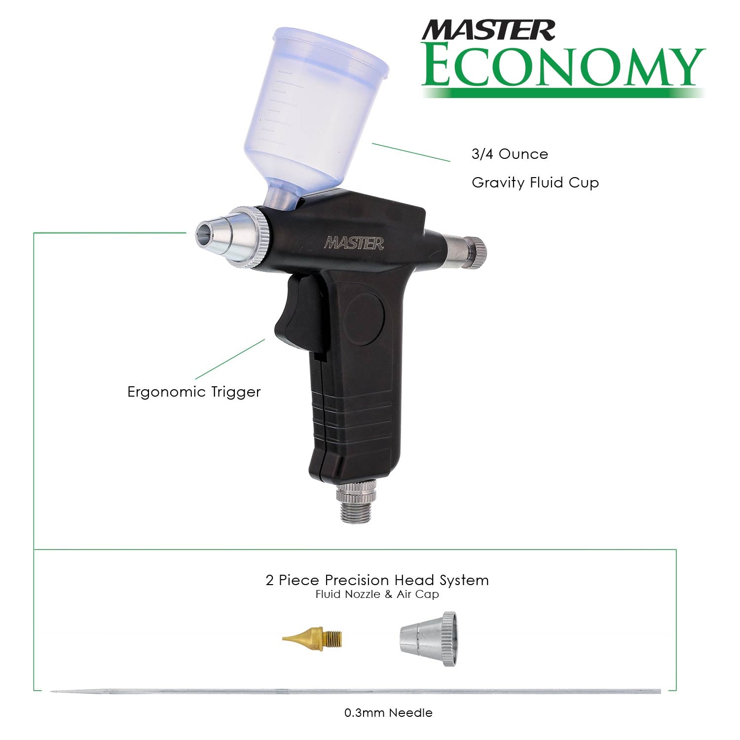 Master Economy G70 Universal Precision Trigger Airbrush Kit - 0.3mm Nozzle & 1/8