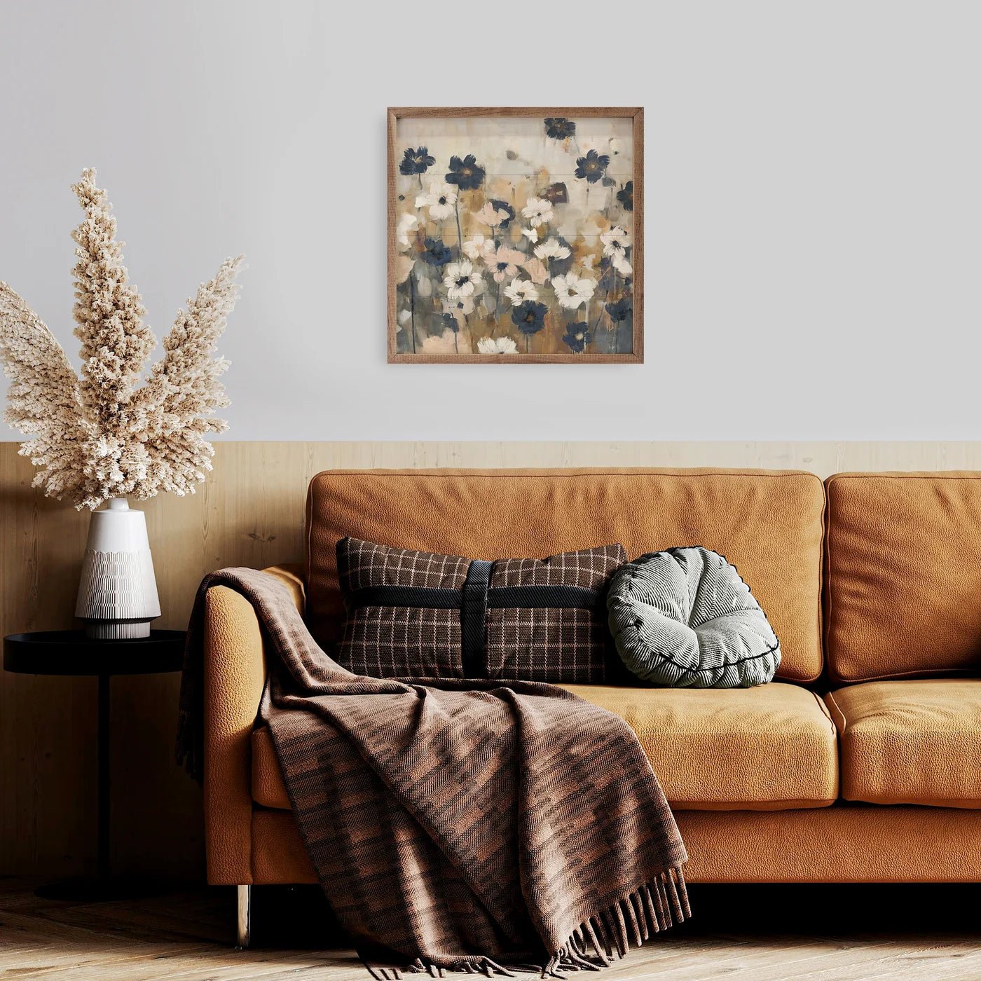 Nina Blue Wood Framed Print - Abstract Floral Art in Blue, Perfect for Living Room & Bedroom Wall Decor