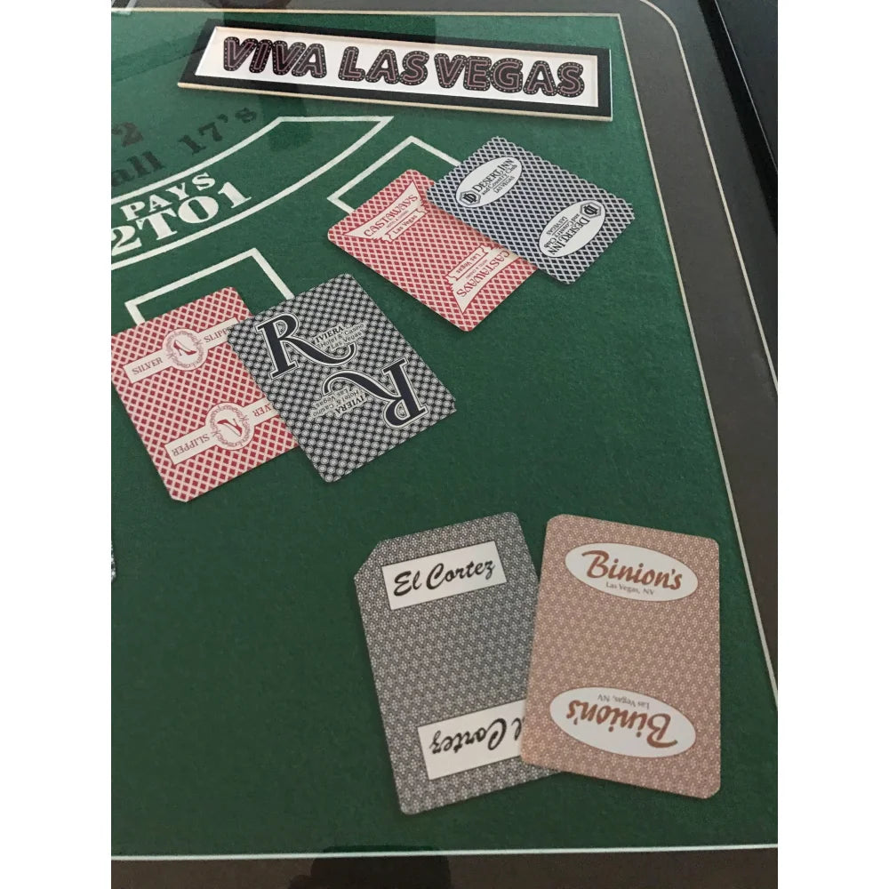 Authentic Las Vegas Casino Playing Cards - Blackjack Table Collage Framed Wall Art #D/100 | Perfect for Game Room Decor, Poker Night & Casino Themed Parties