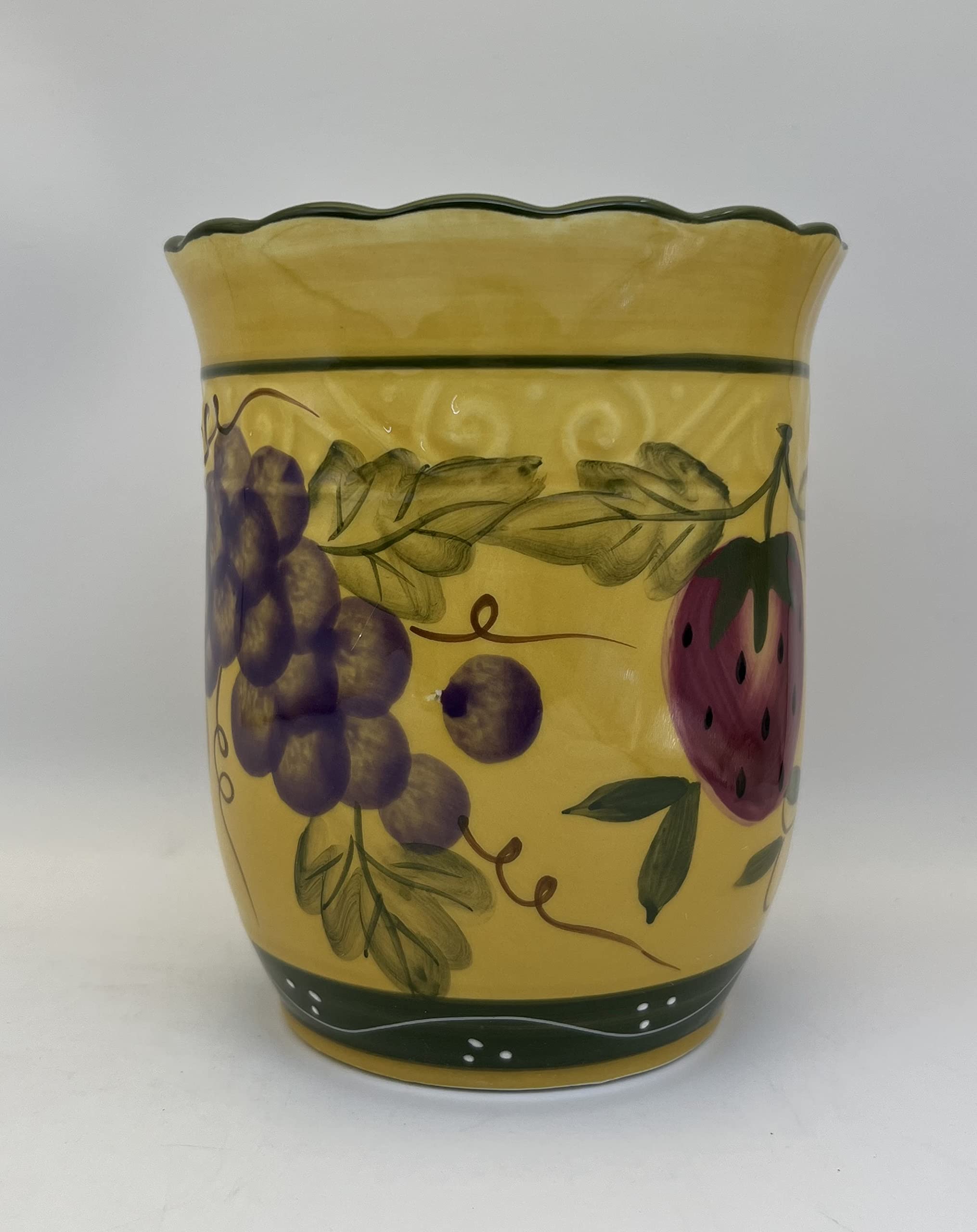 Tuscany Style Hand-Painted Ceramic Fruit Utensil Holder - Decorative Kitchen Countertop Organizer for Spoons, Forks & Cooking Tools | Perfect for Farmhouse, Italian & Rustic Home Decor